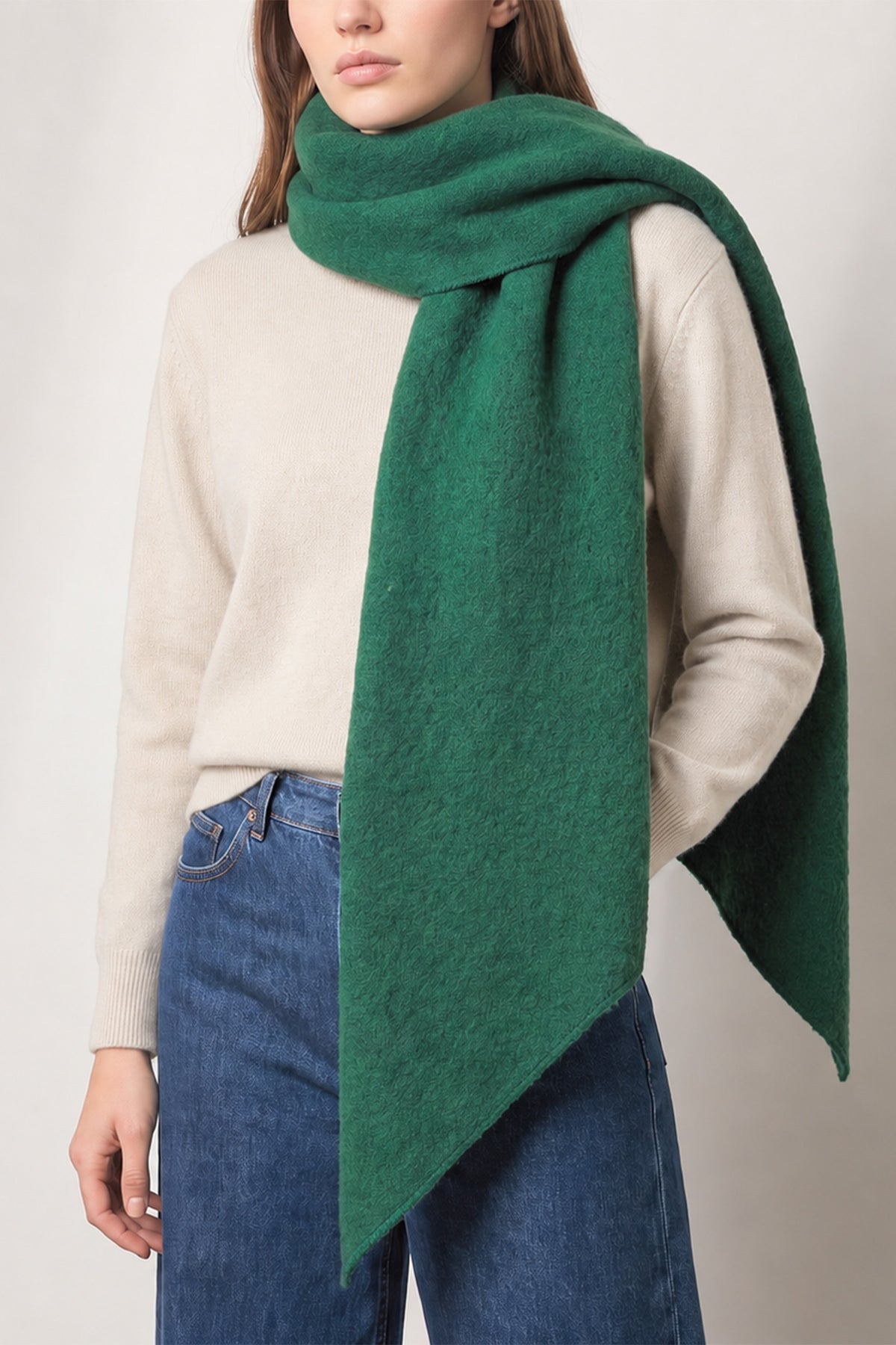 plain green knitted acrylic asymmetric winter scarf