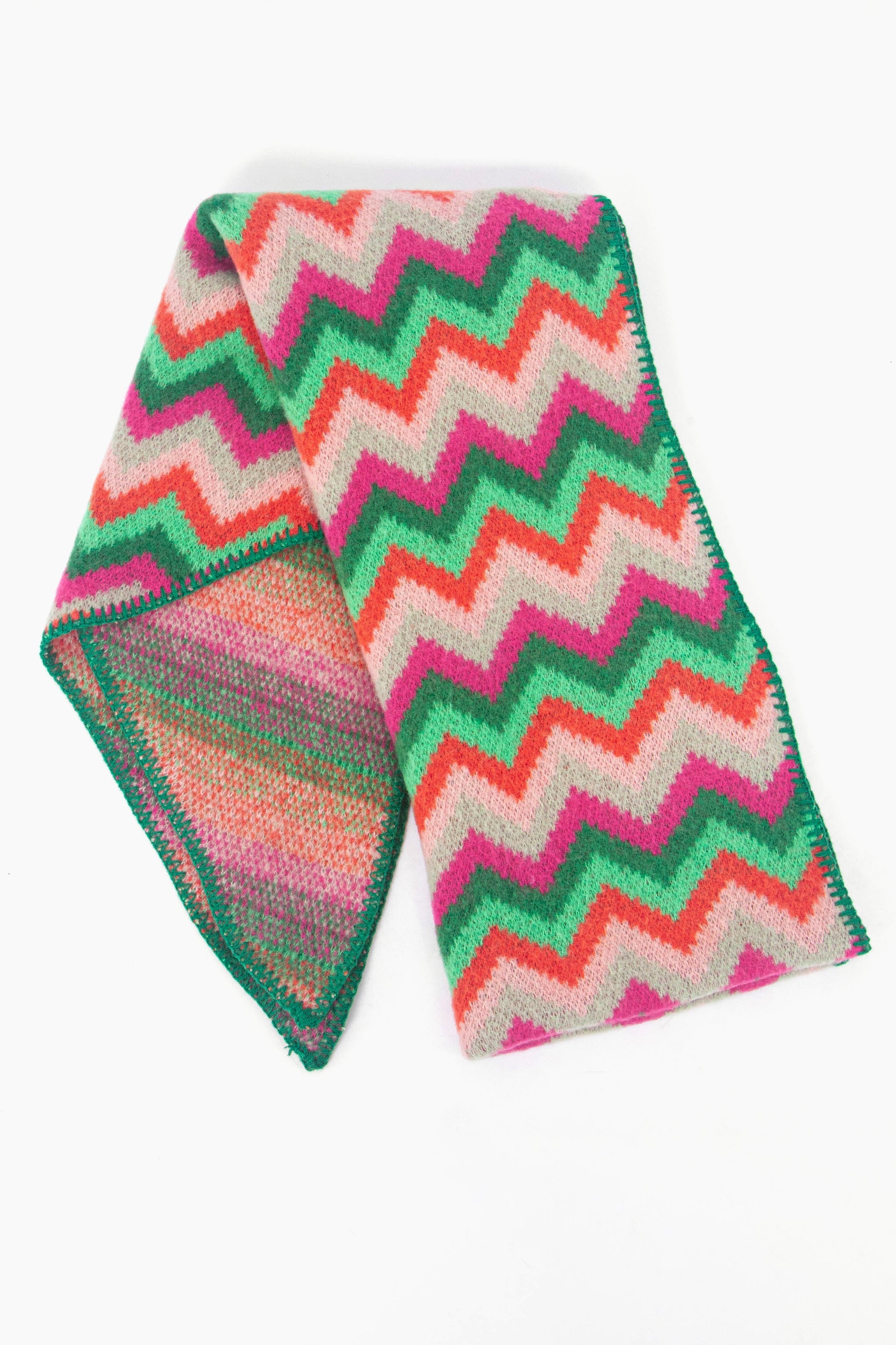 Honor Heavyweight Scarf - Green/Fuchsia, Zig Zag