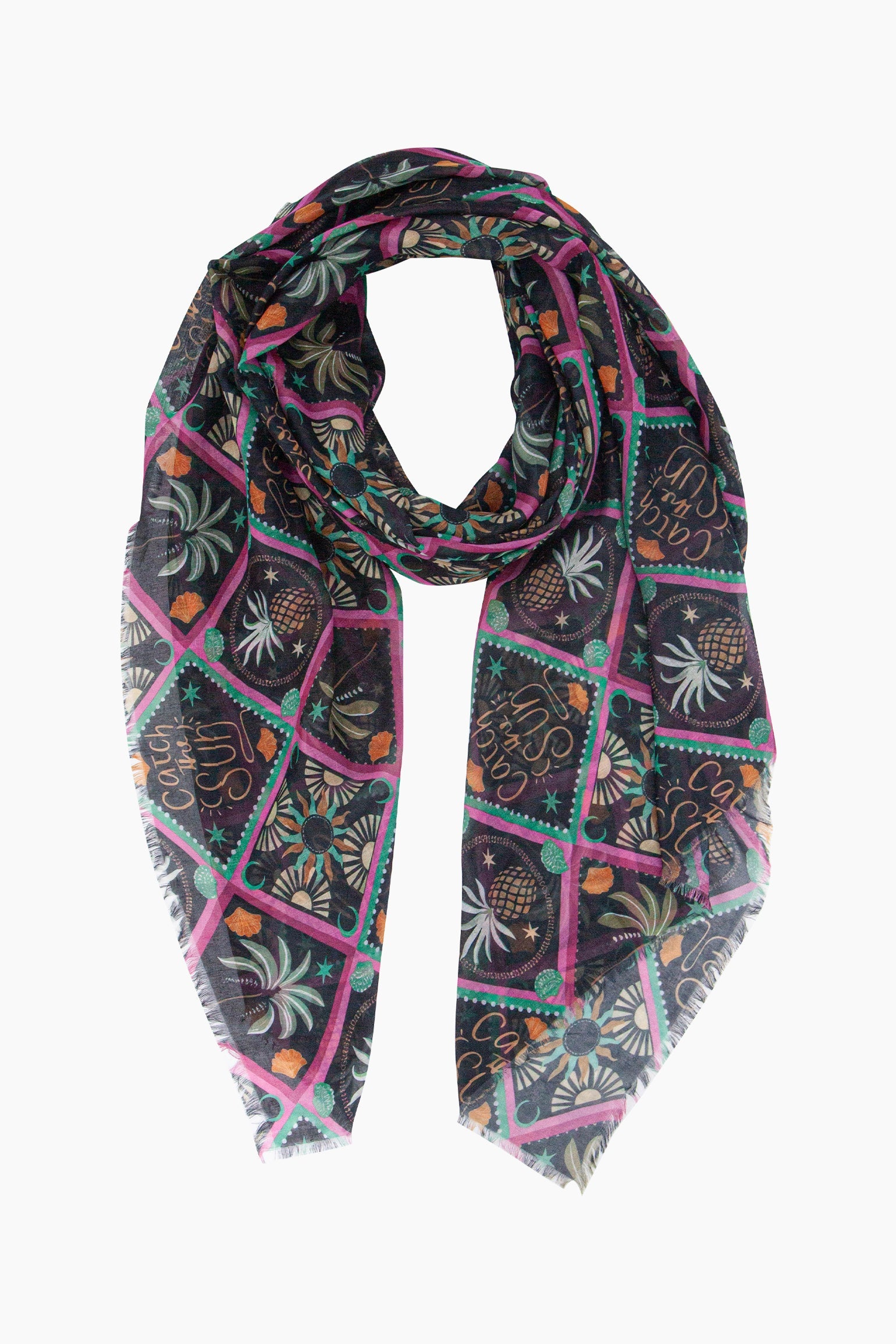 Tropical-Pineapple-Lightweight-Scarf-in-Black-Looped