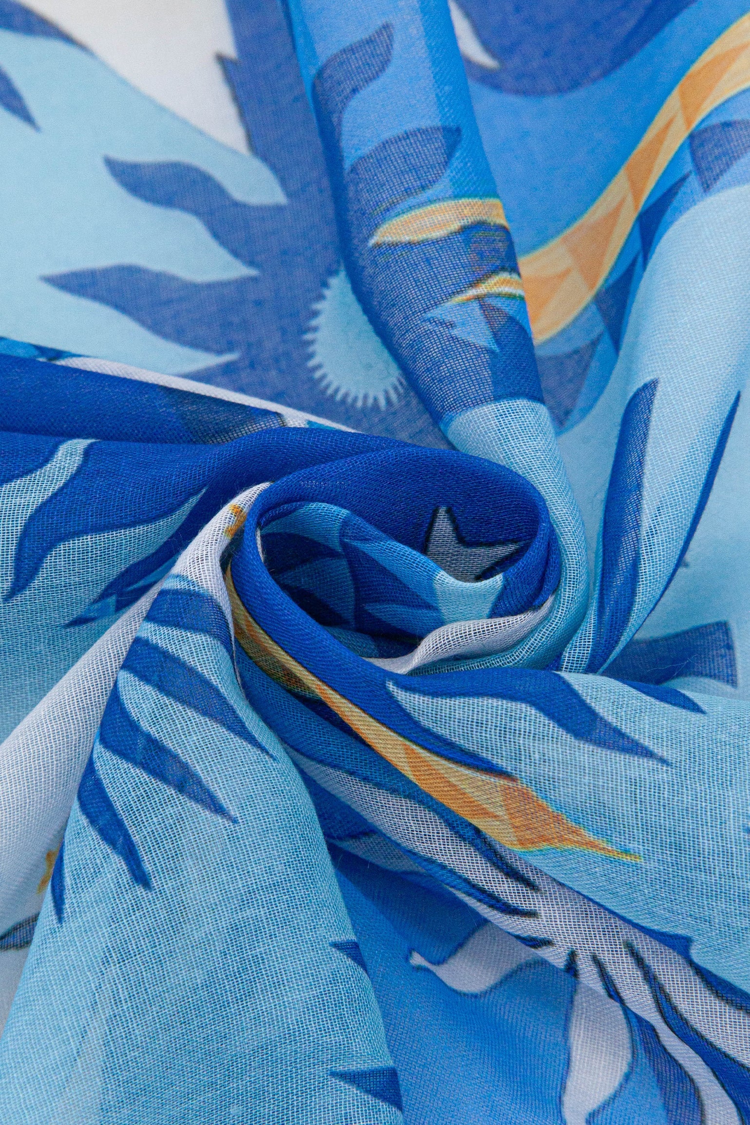 Sun-Tile-Print-Lightweight-Scarf-in-Blue-Close-Up