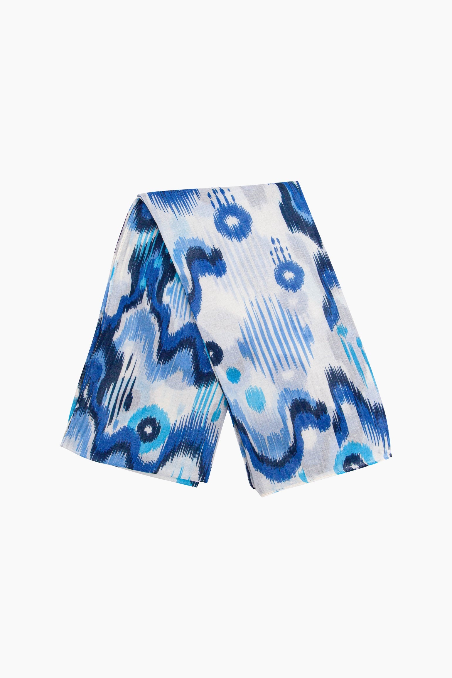 Ikat-Print-Lightweight-Scarf-in-Blue-Folded