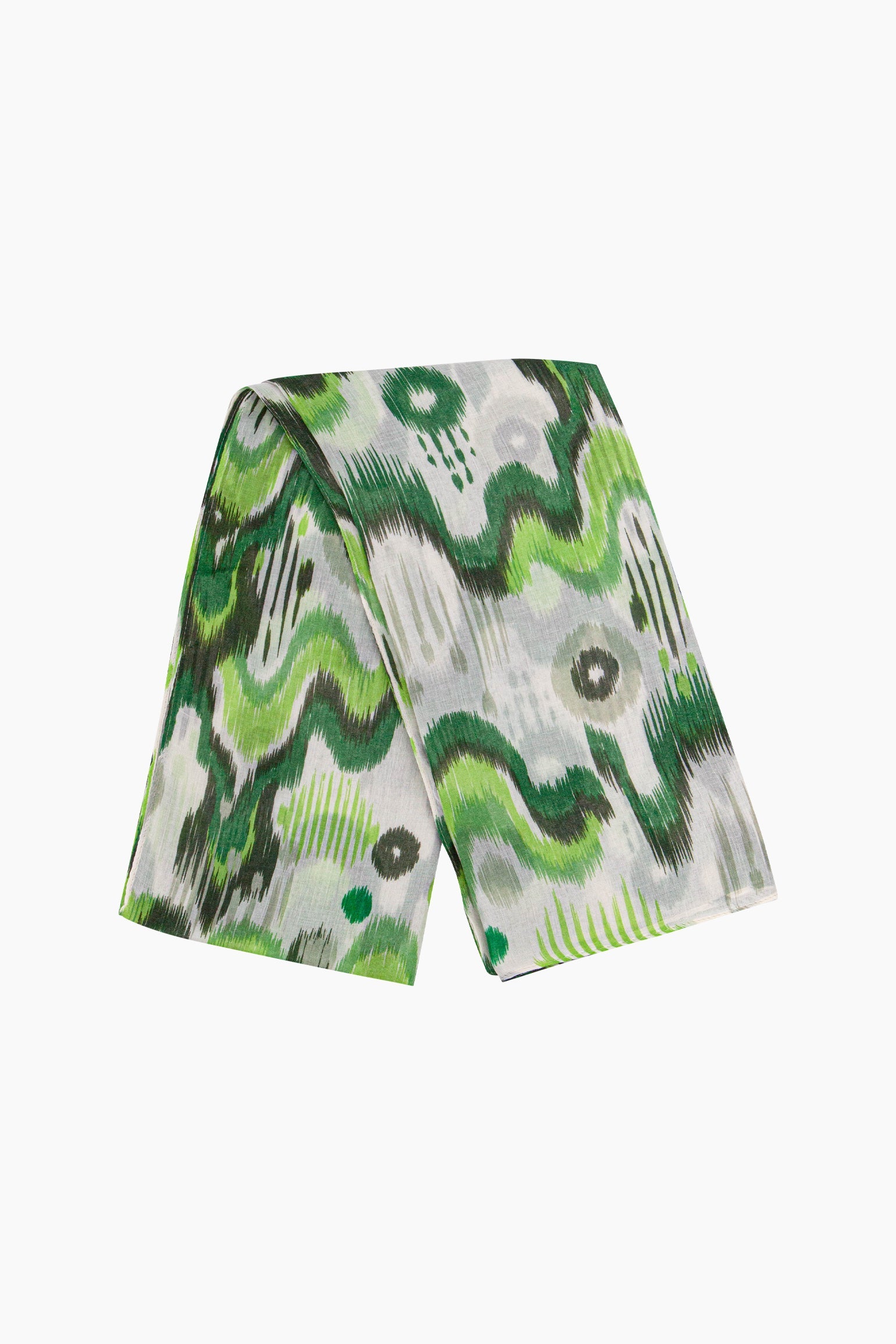 Ikat-Print-Lightweight-Scarf-in-Green-Folded
