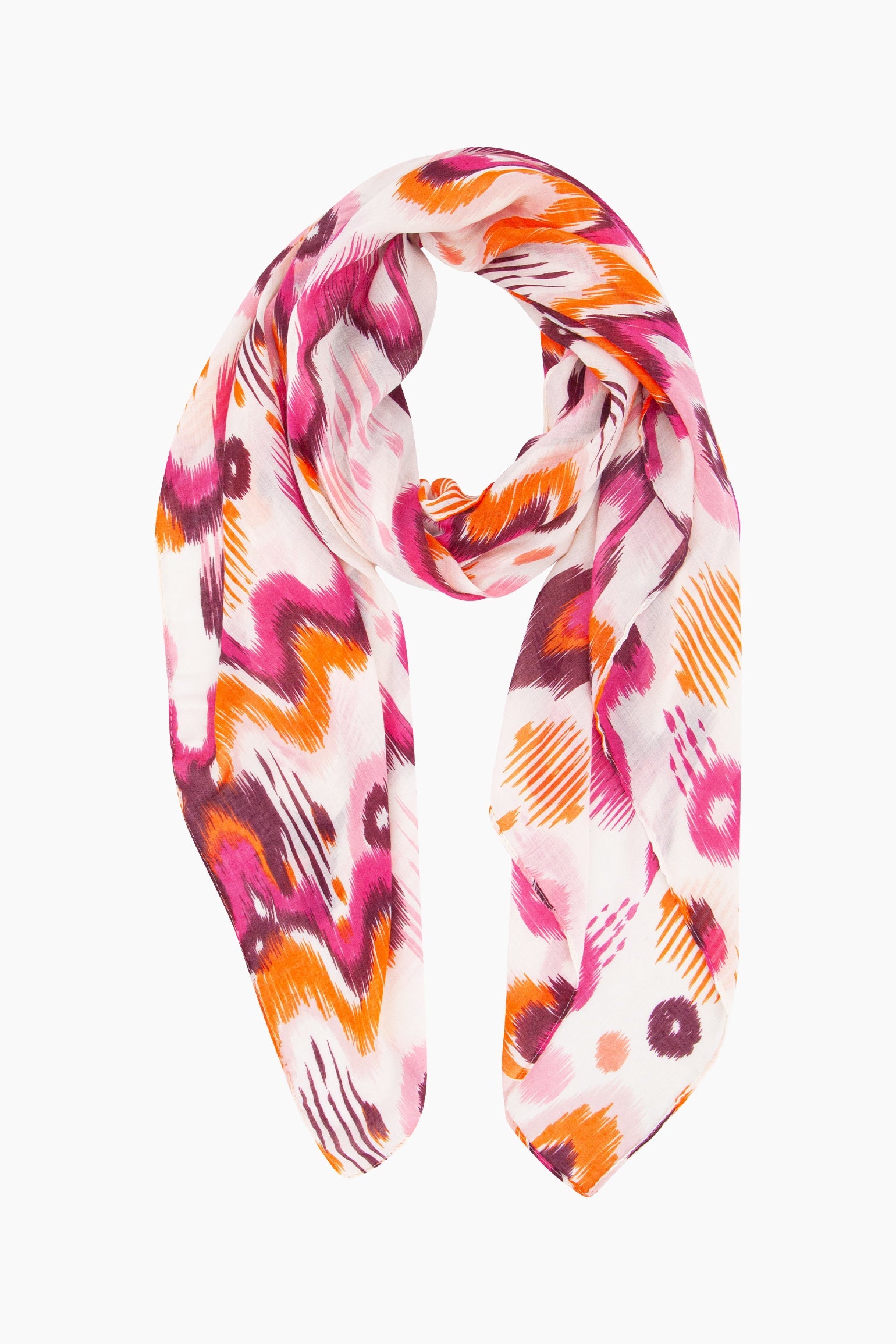 Ikat-Print-Lightweight-Scarf-in-Red-Front