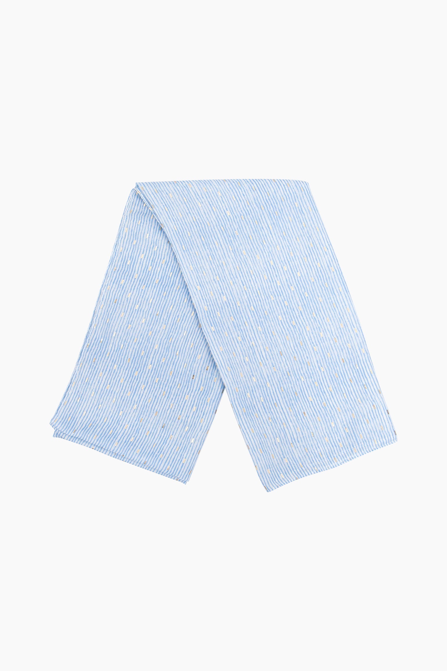 Gold-Matchstick-Print-Lightweight-Scarf-in-Blue-Folded