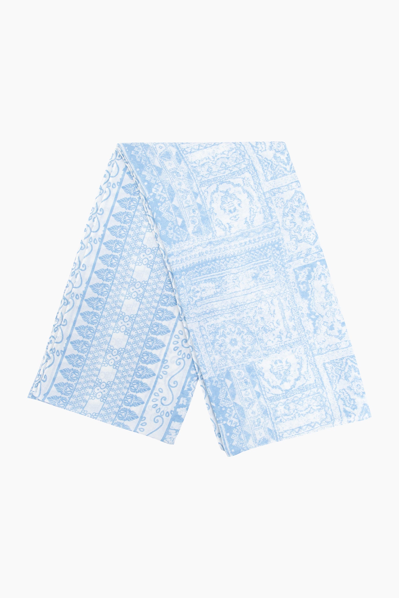 Mediterranean-Tile-Print-Lightweight-Scarf-in-Blue-Folded