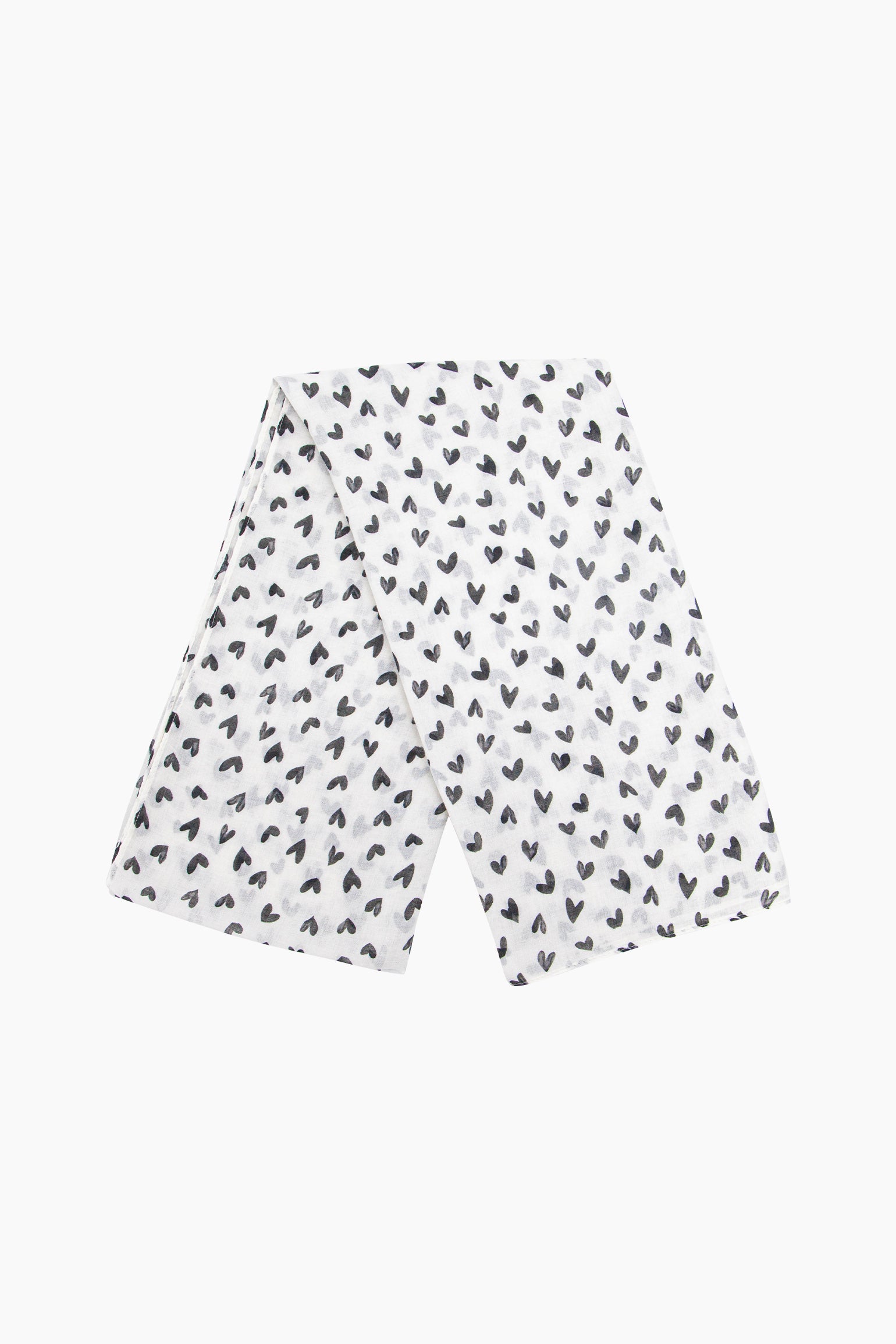 Heart-Print-Lightweight-Scarf-in-Cream/Black-Folded
