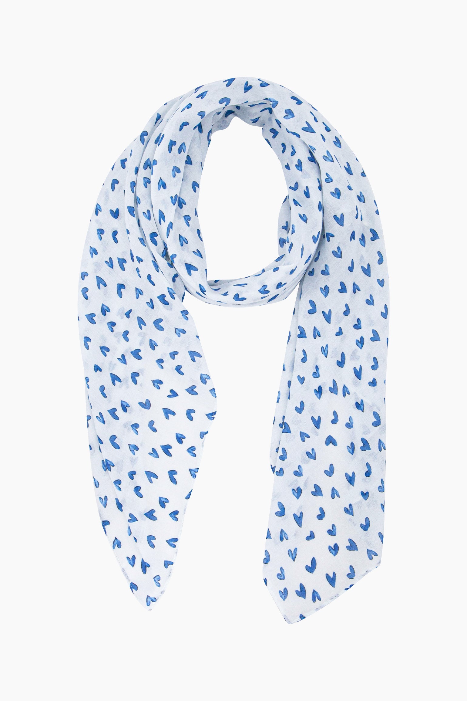 Heart-Print-Lightweight-Scarf-in-White/Blue-Front