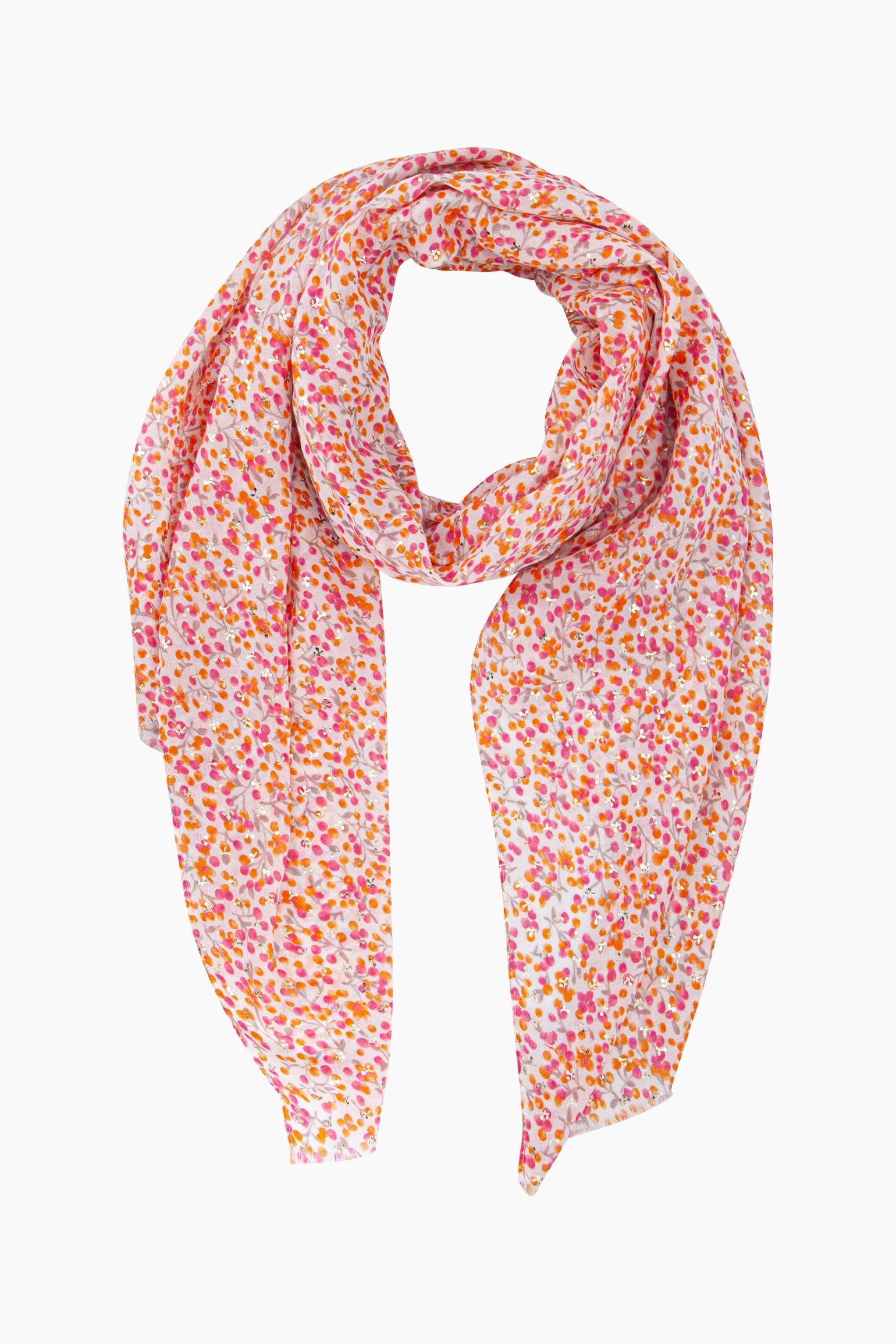 Ditsy-Floral-Print-Lightweight-Scarf-in-Orange-Front