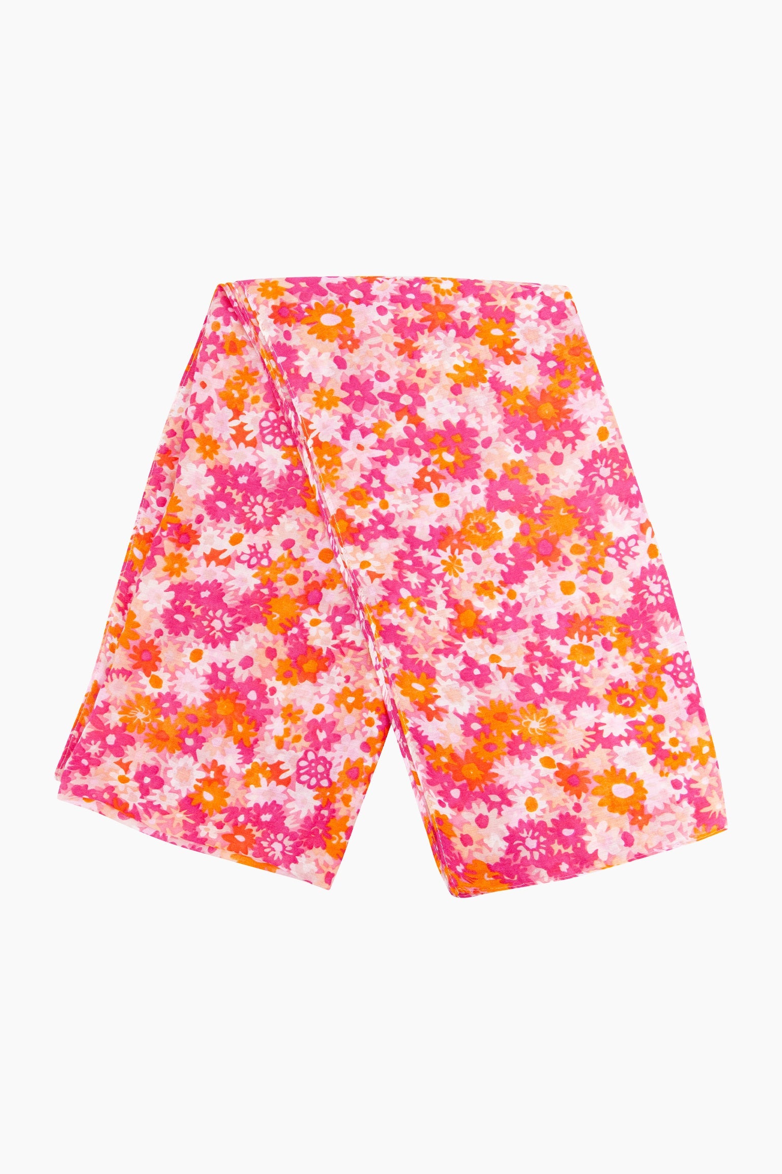 Clustered-Floral-Print-Lightweight-Scarf-in-Fuchsia/Orange-Folded