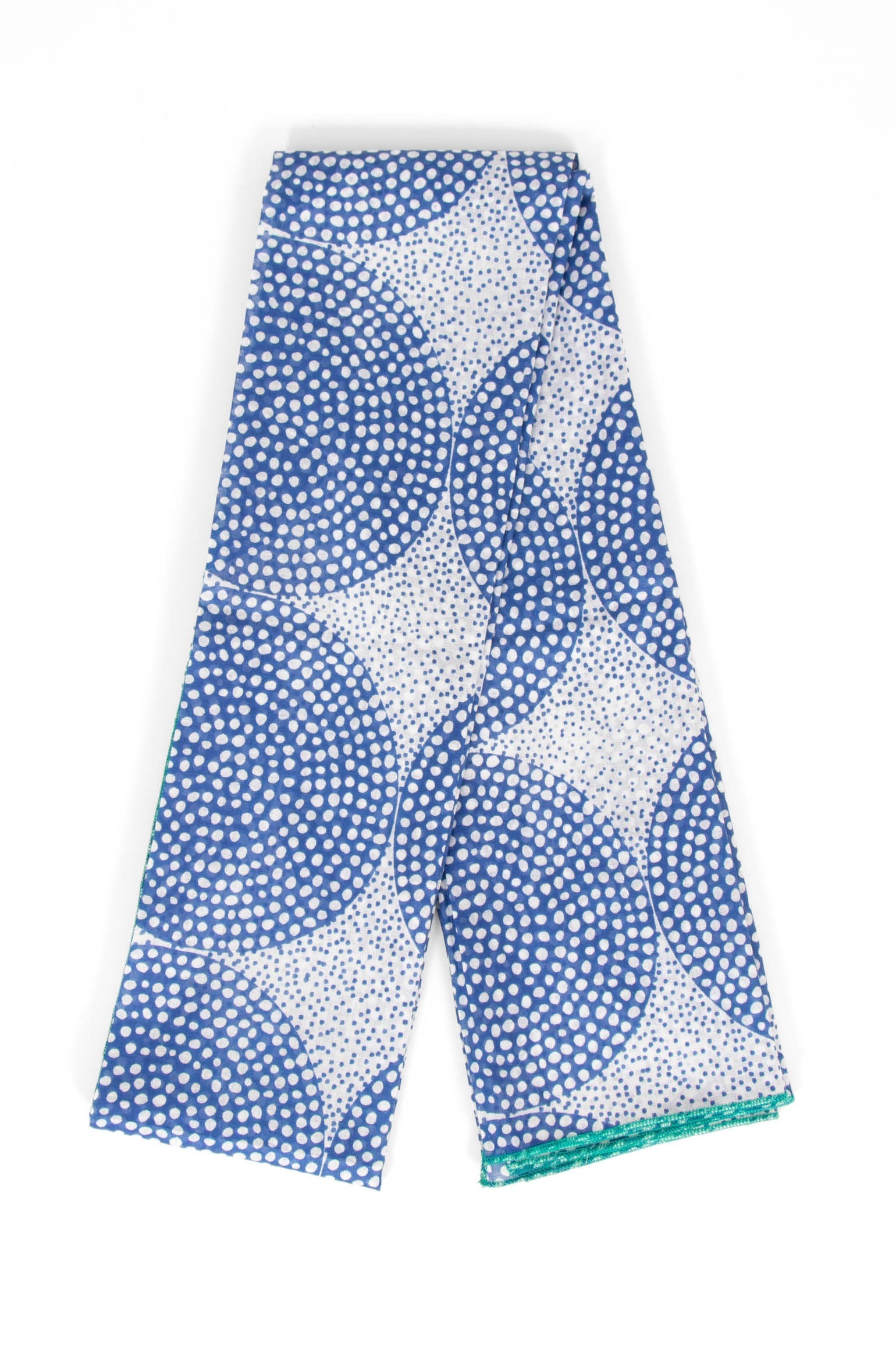 camille-lightweight-cotton-scarf-blue-polka-dot-circles-folded-circluar-dots