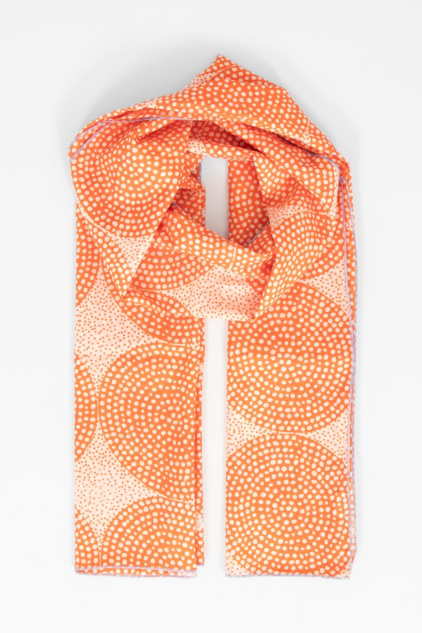 camille-lightweight-cotton-scarf-orange-polka-dot-circles-pattern-covering-design