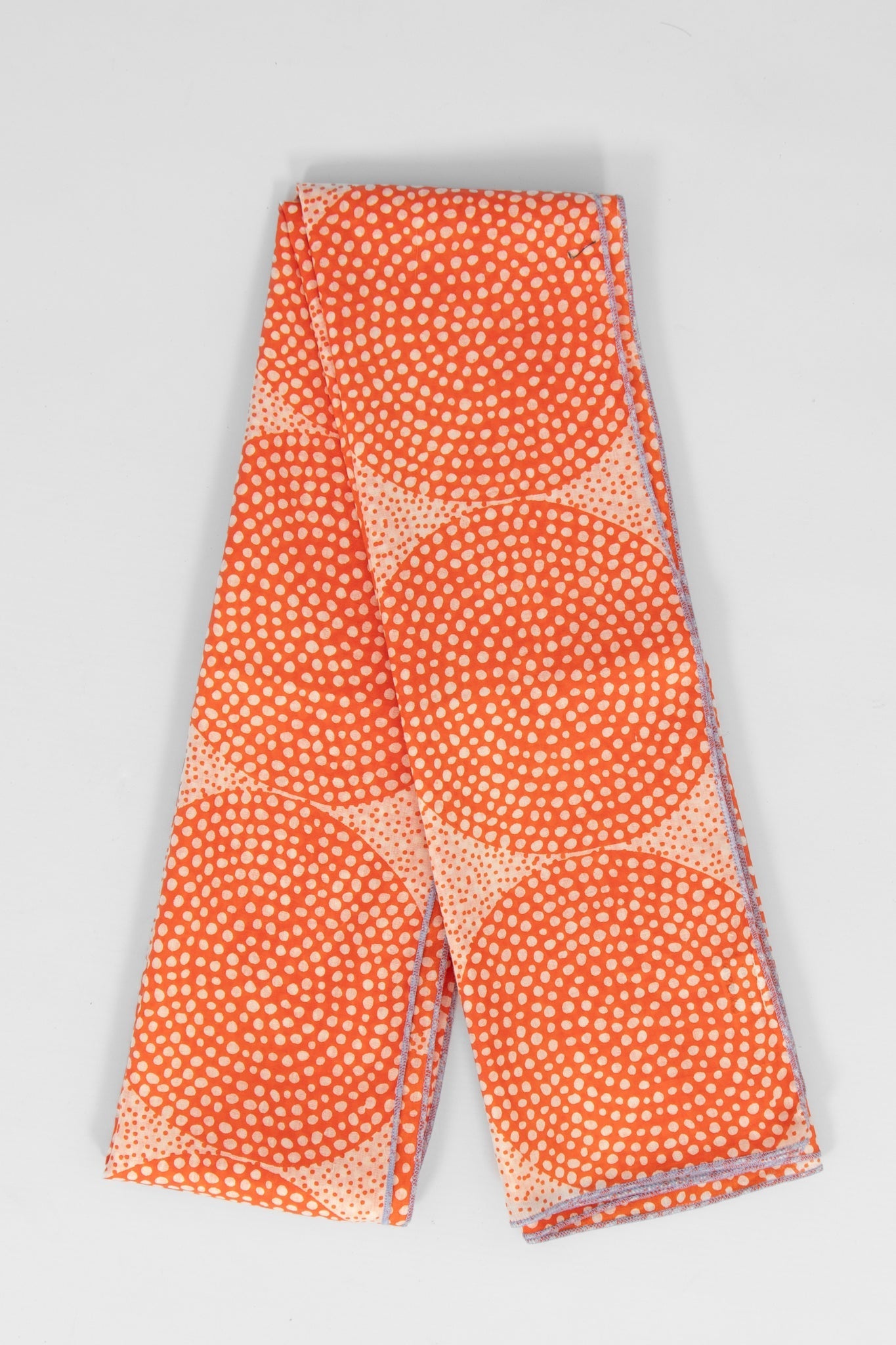 camille-lightweight-cotton-scarf-orange-polka-dot-circles-folded-circluar-dots