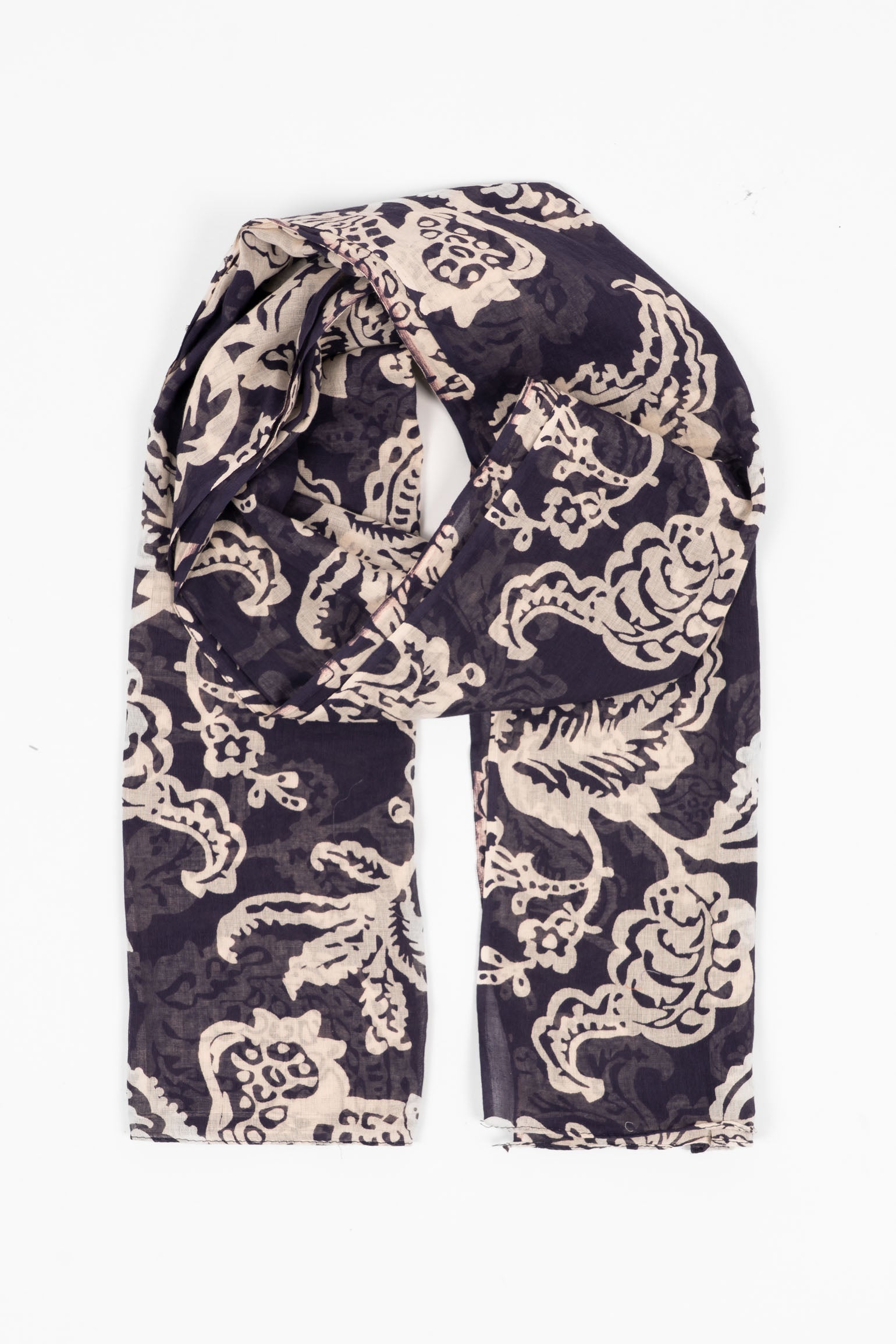 Bodhi Lightweight Cotton Scarf - Navy Blue, Floral Print