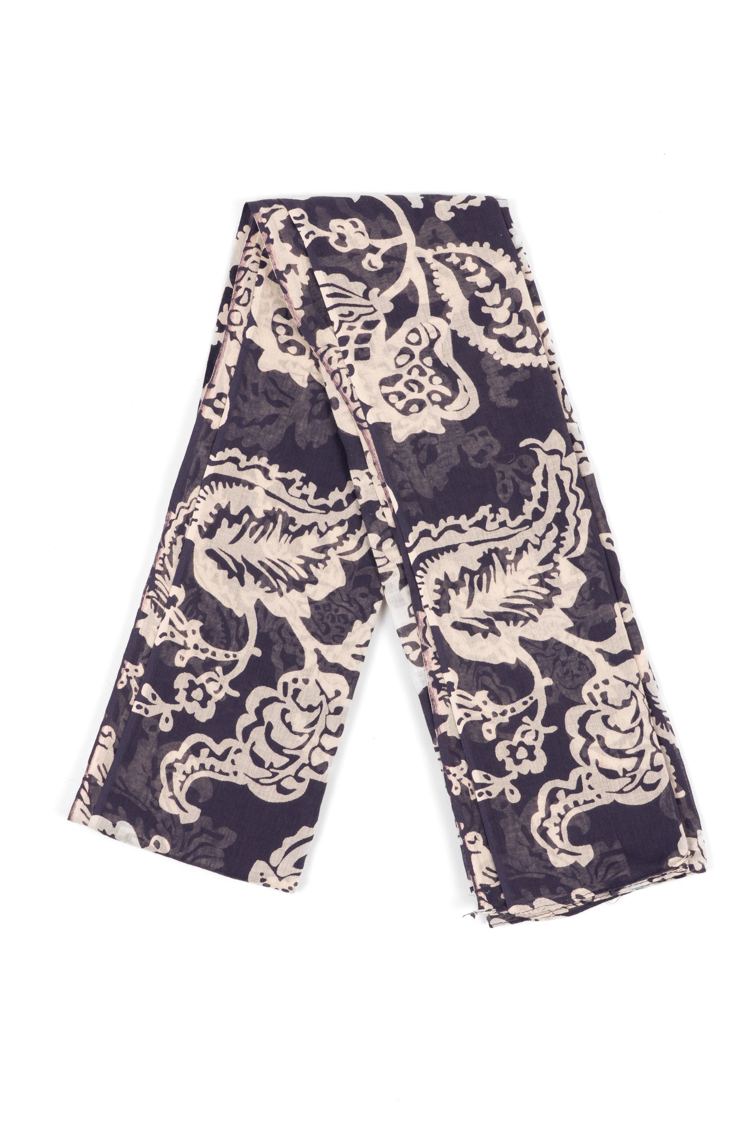 Bodhi Lightweight Cotton Scarf - Navy Blue, Floral Print