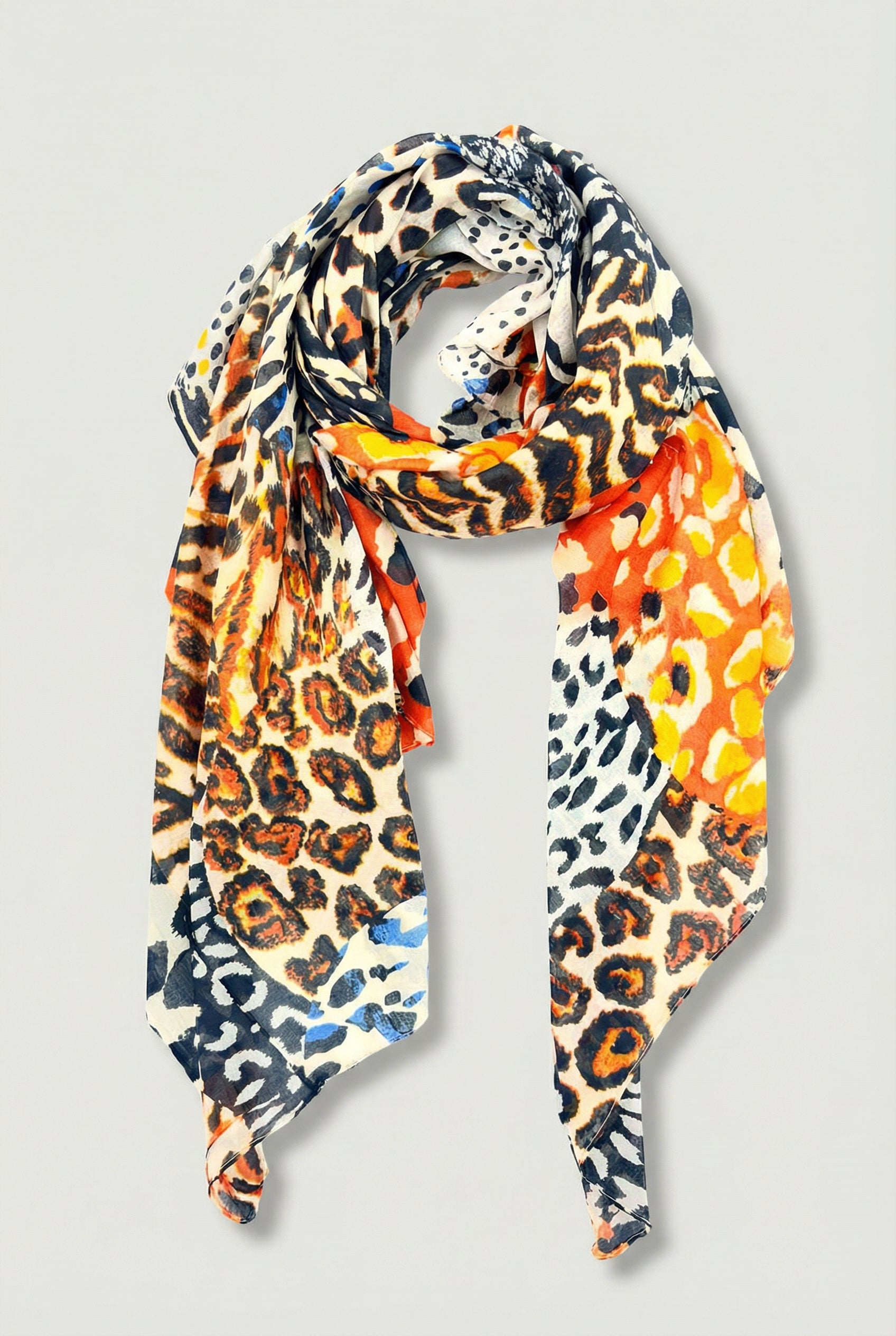 Neutral-and-orange-animal-print-scarf