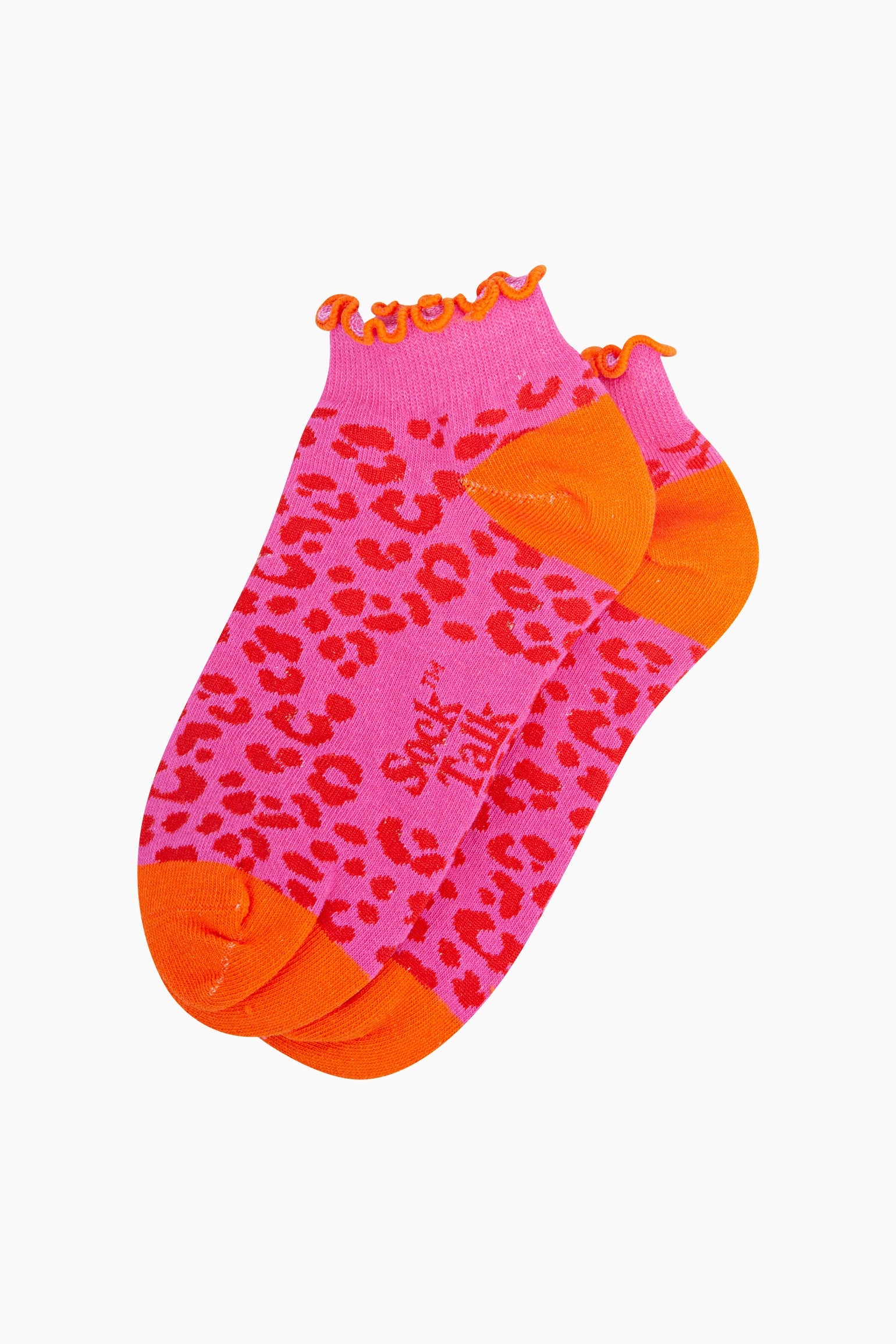 Leopard-Print-Frilled-Cuff-Combed-Cotton-Trainer-Socks-in-Pink-Closeup