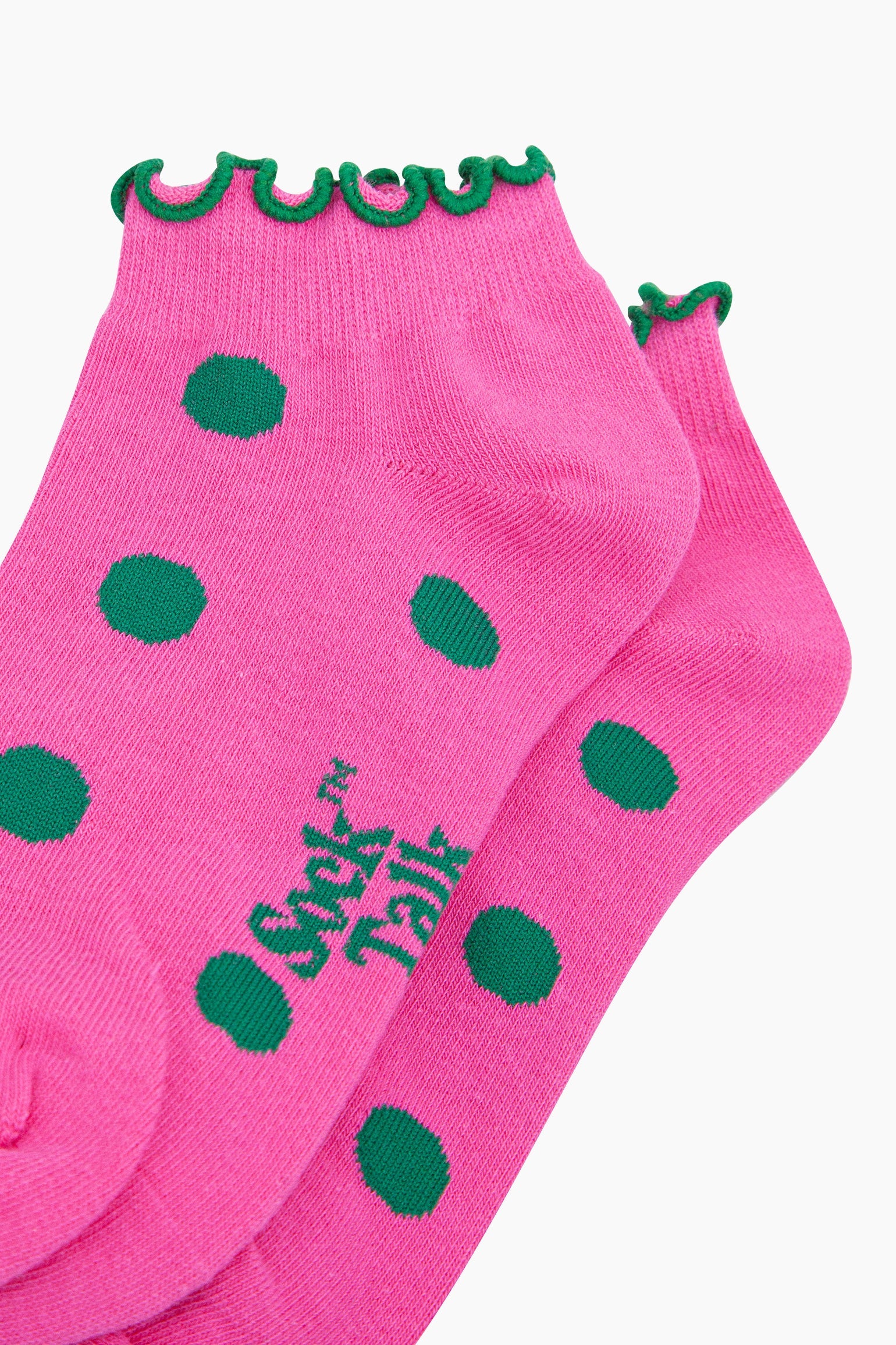 Spotted-Frilled-Cuff-Combed-Cotton-Trainer-Socks-in-Pink-Closeup