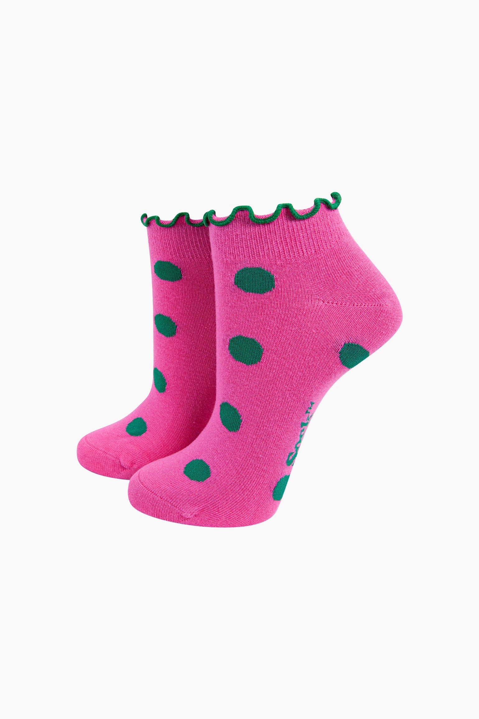 Spotted-Frilled-Cuff-Combed-Cotton-Trainer-Socks-in-Pink-Mannequin
