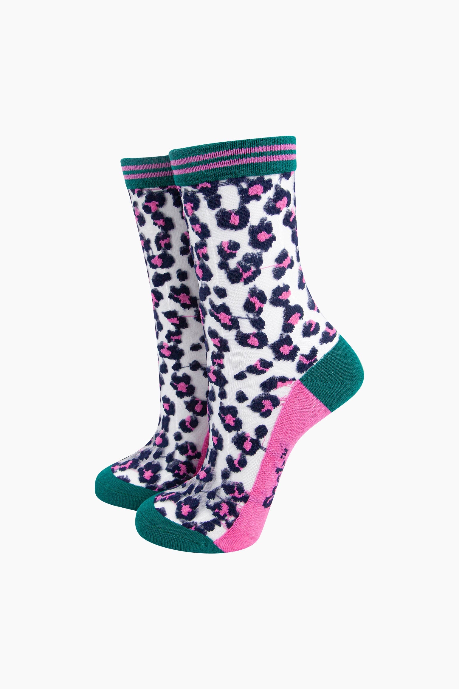 Leopard-Print-Combed-Cotton-Sheer-Pop-Socks-in-Green/Pink-Mannequin