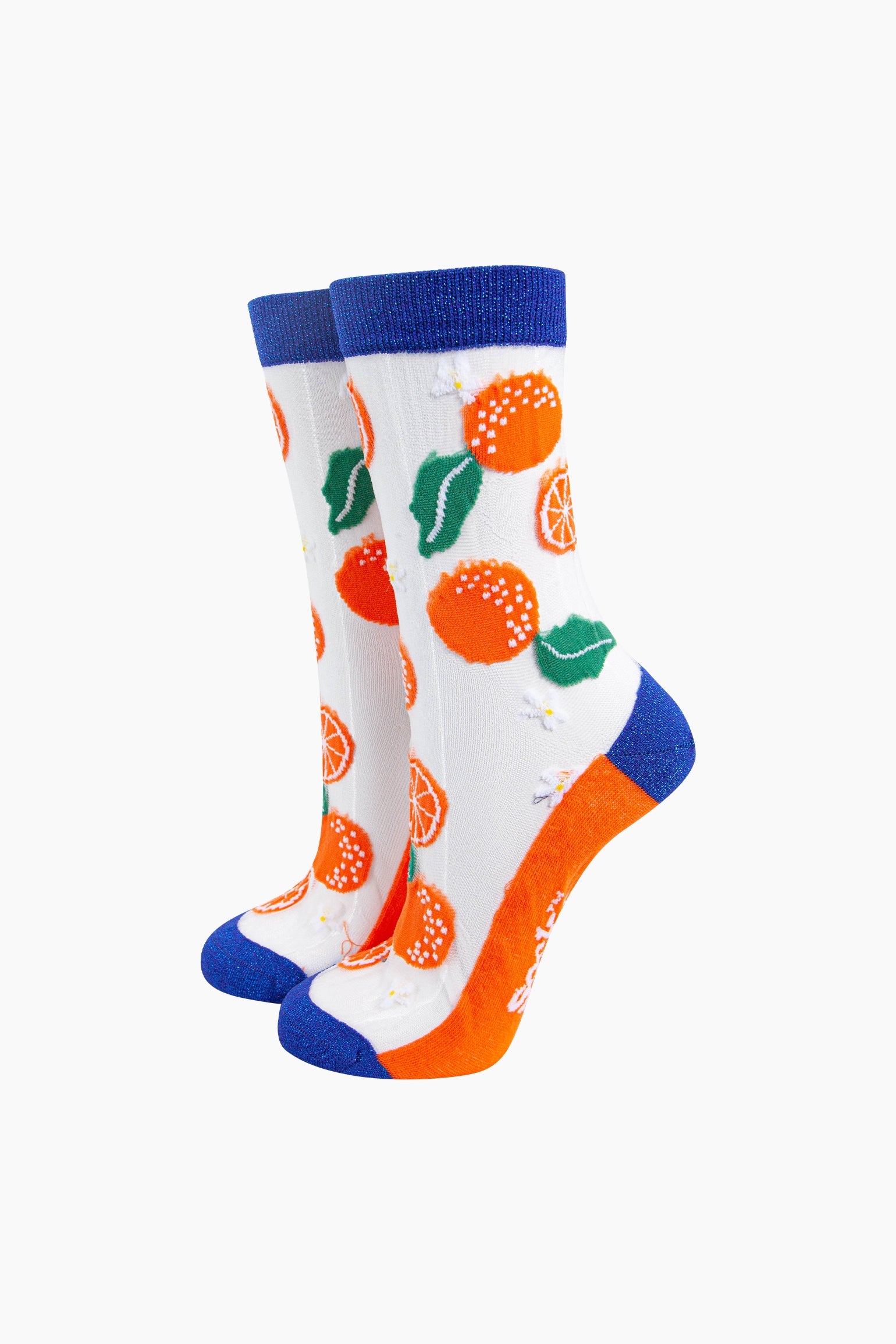 Oranges-Fruit-Combed-Cotton-Sheer-Pop-Socks-Mannequin
