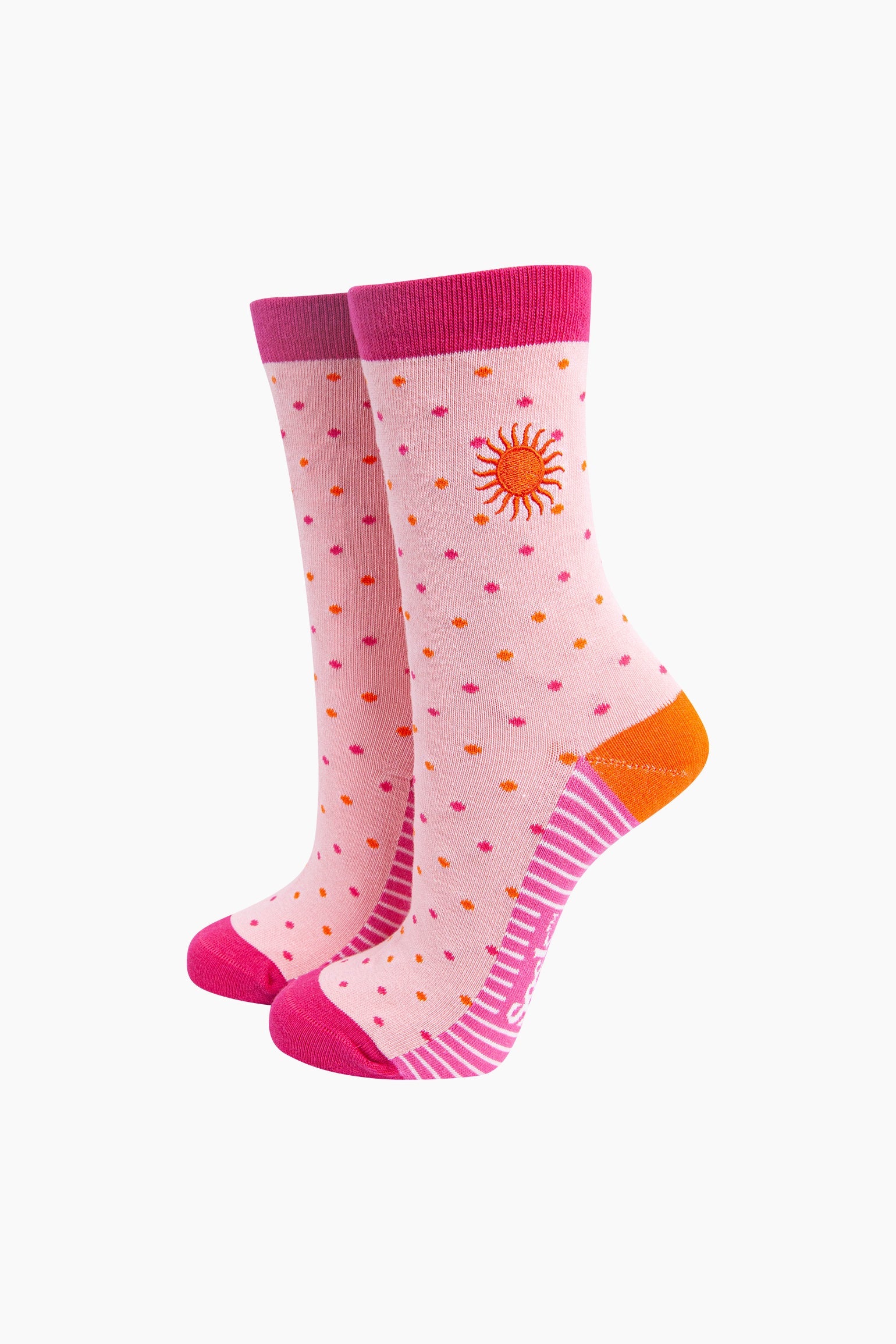 Embroidered-Sun-Spotted-Combed-Cotton-Socks-in-Pink-Mannequin
