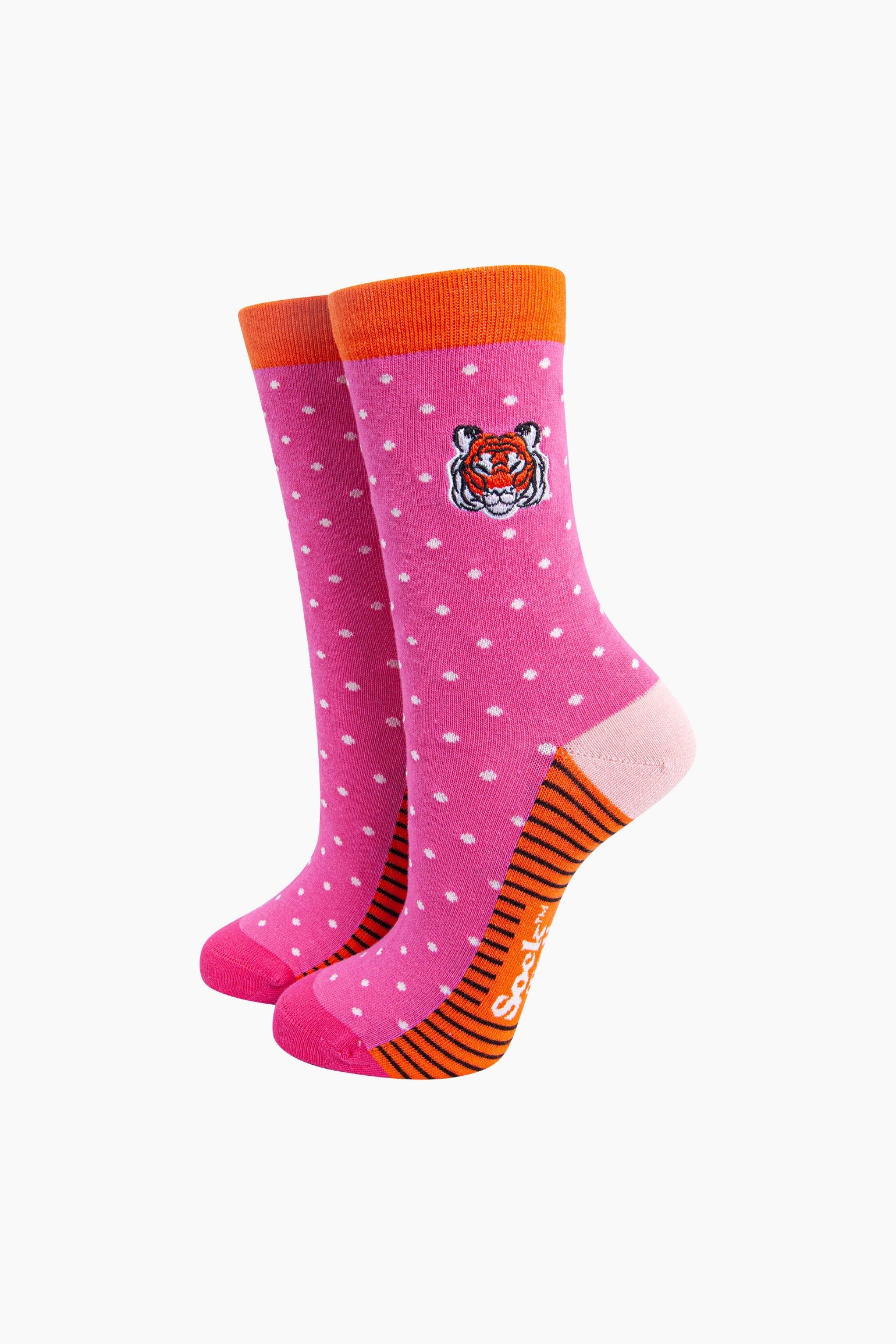 Embroidered-Tiger-Face-Combed-Cotton-Socks-in-Pink-Mannequin