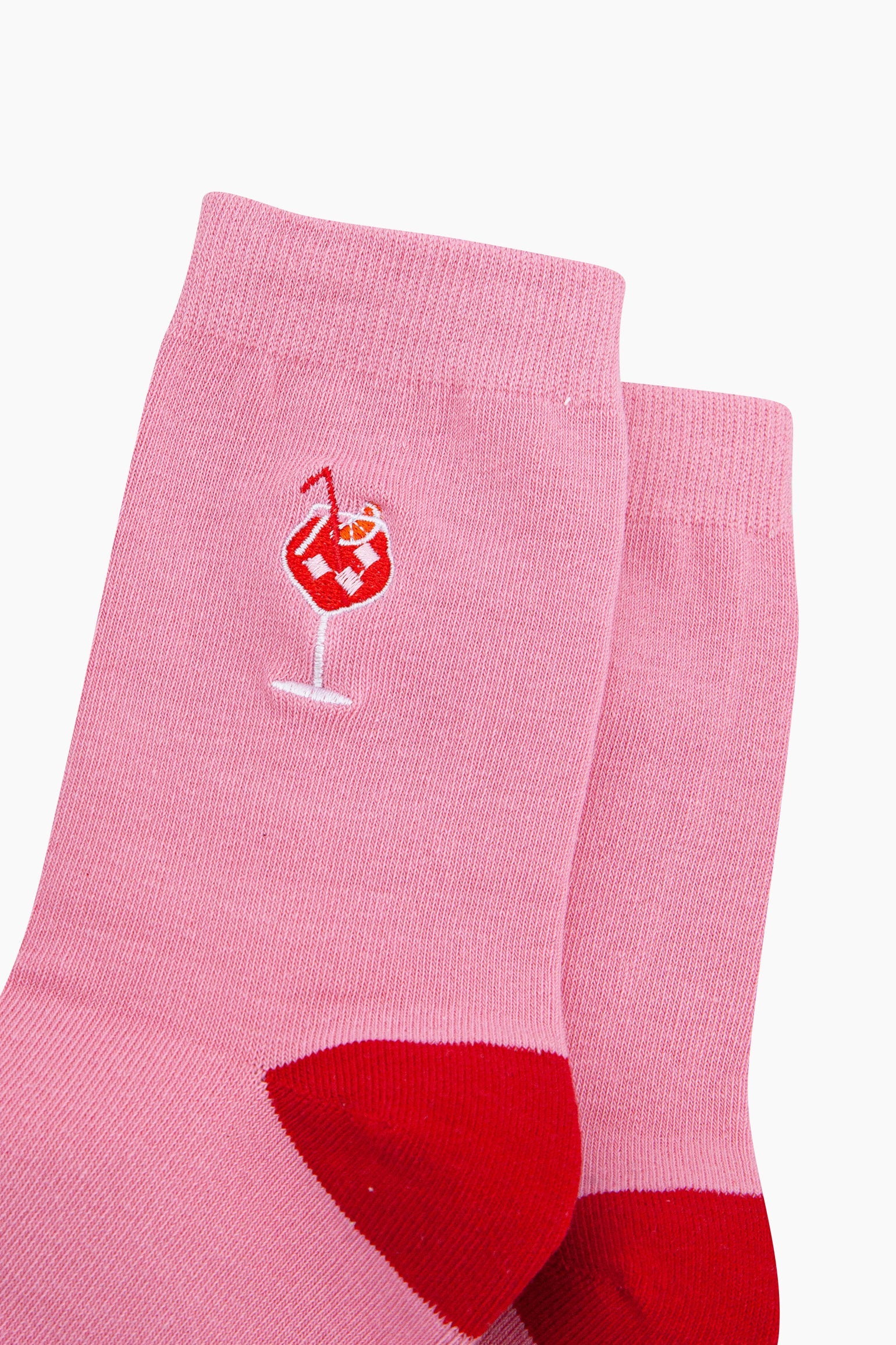 Embroidered-Aperitivo-Spritz-Combed-Cotton-Socks-in-Pink-Closeup