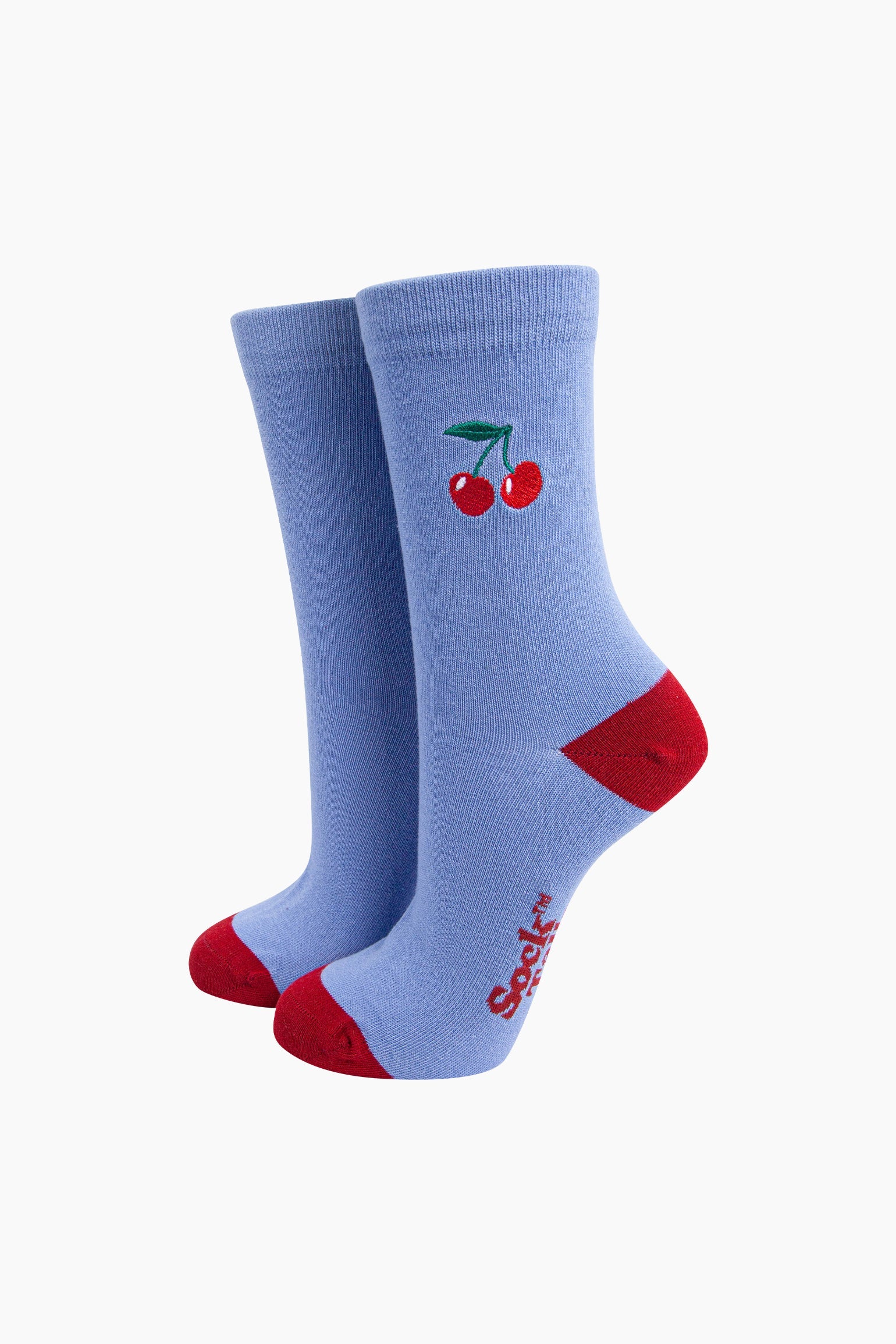 Embroidered-Cherries-Combed-Cotton-Socks-in-Blue-Mannequin