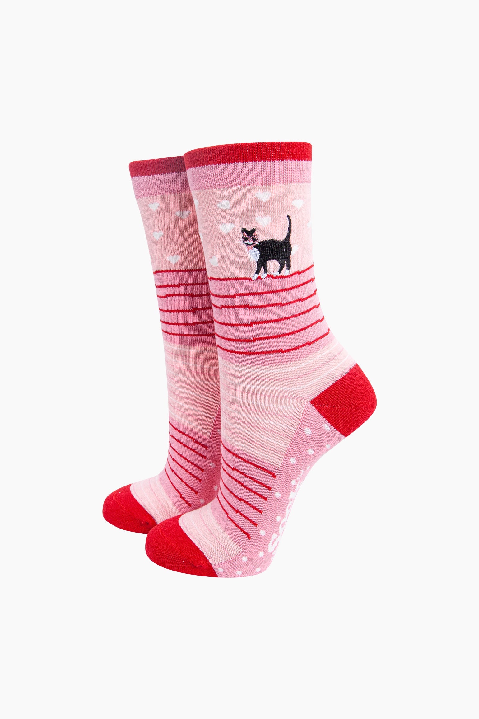 Embroidered-Cat-Combed-Cotton-Socks-in-Pink-Mannequin