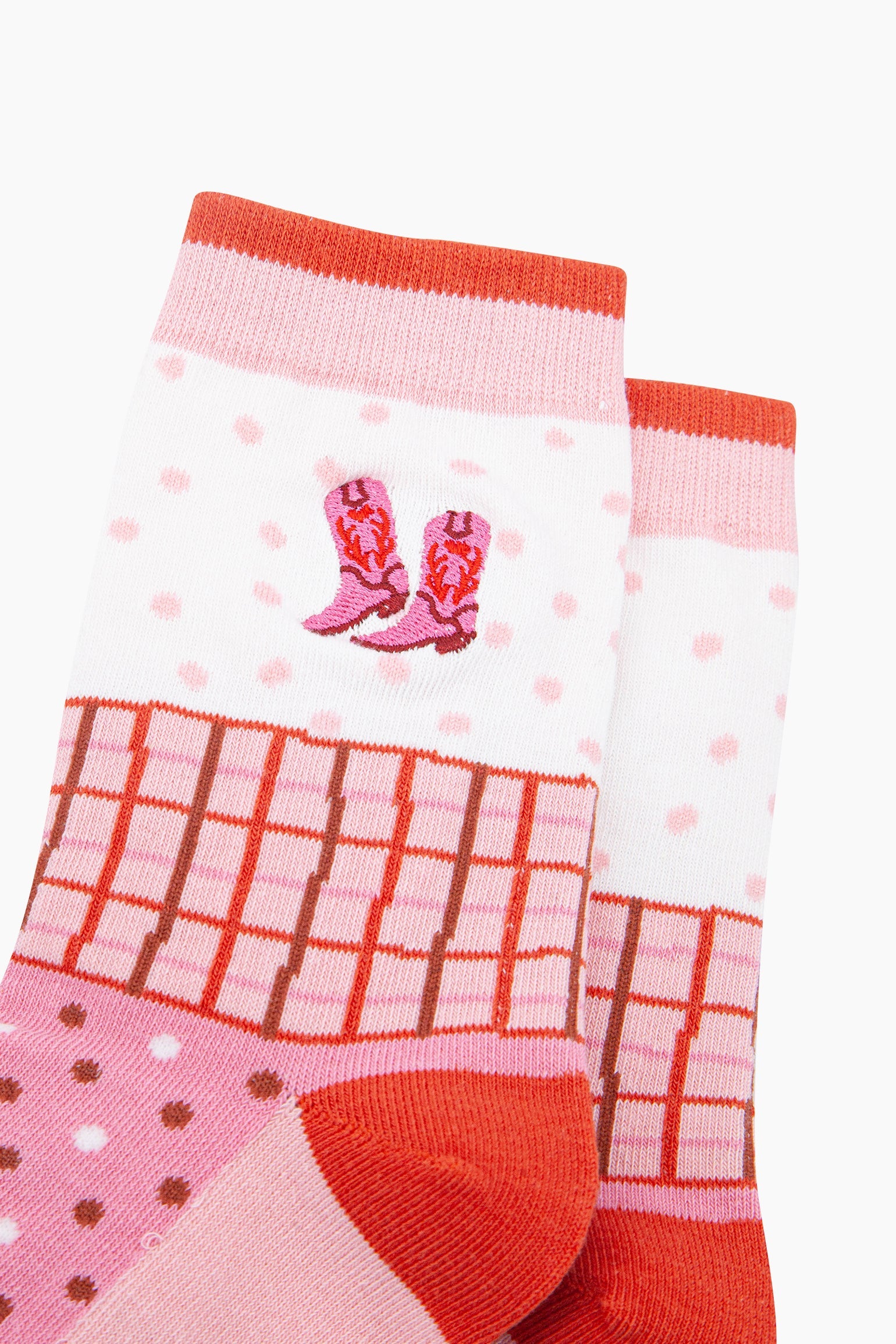 Embroidered-Cowboy-Boots-Combed-Cotton-Socks-in-Pink-closeup