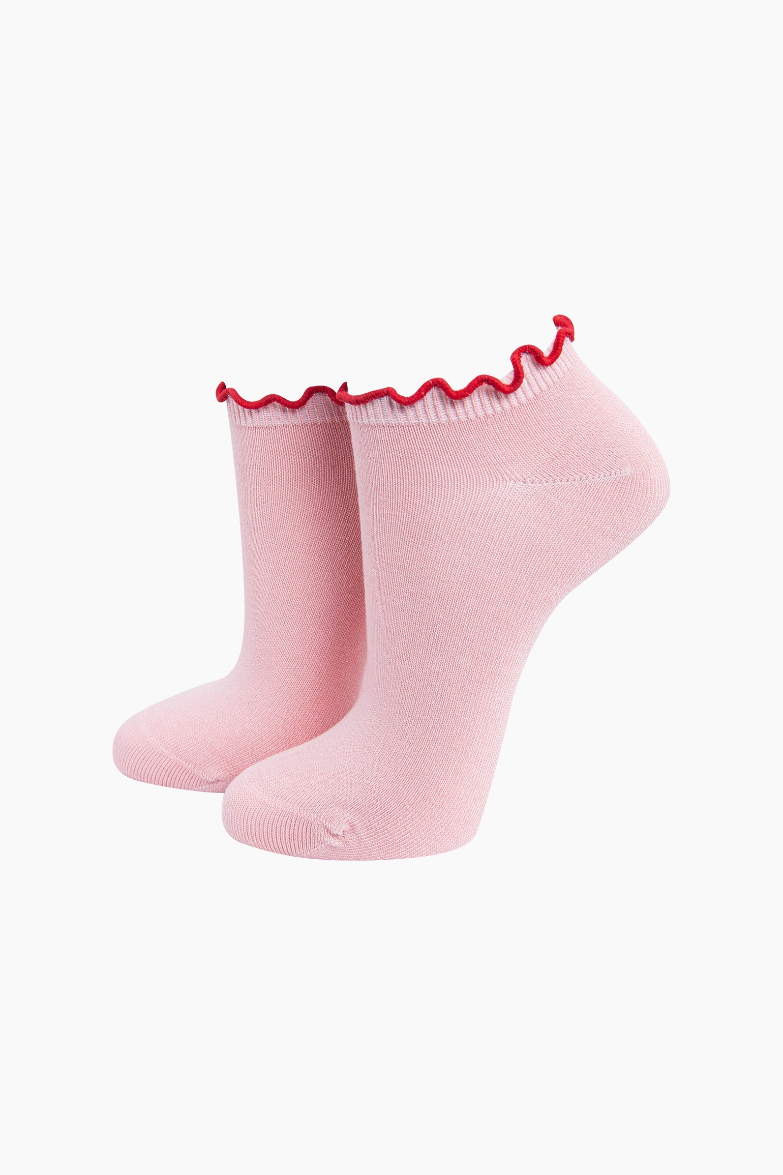 Frilly-Trim-Bamboo-Trainer-Socks-in-Pink-Red-Mannequin