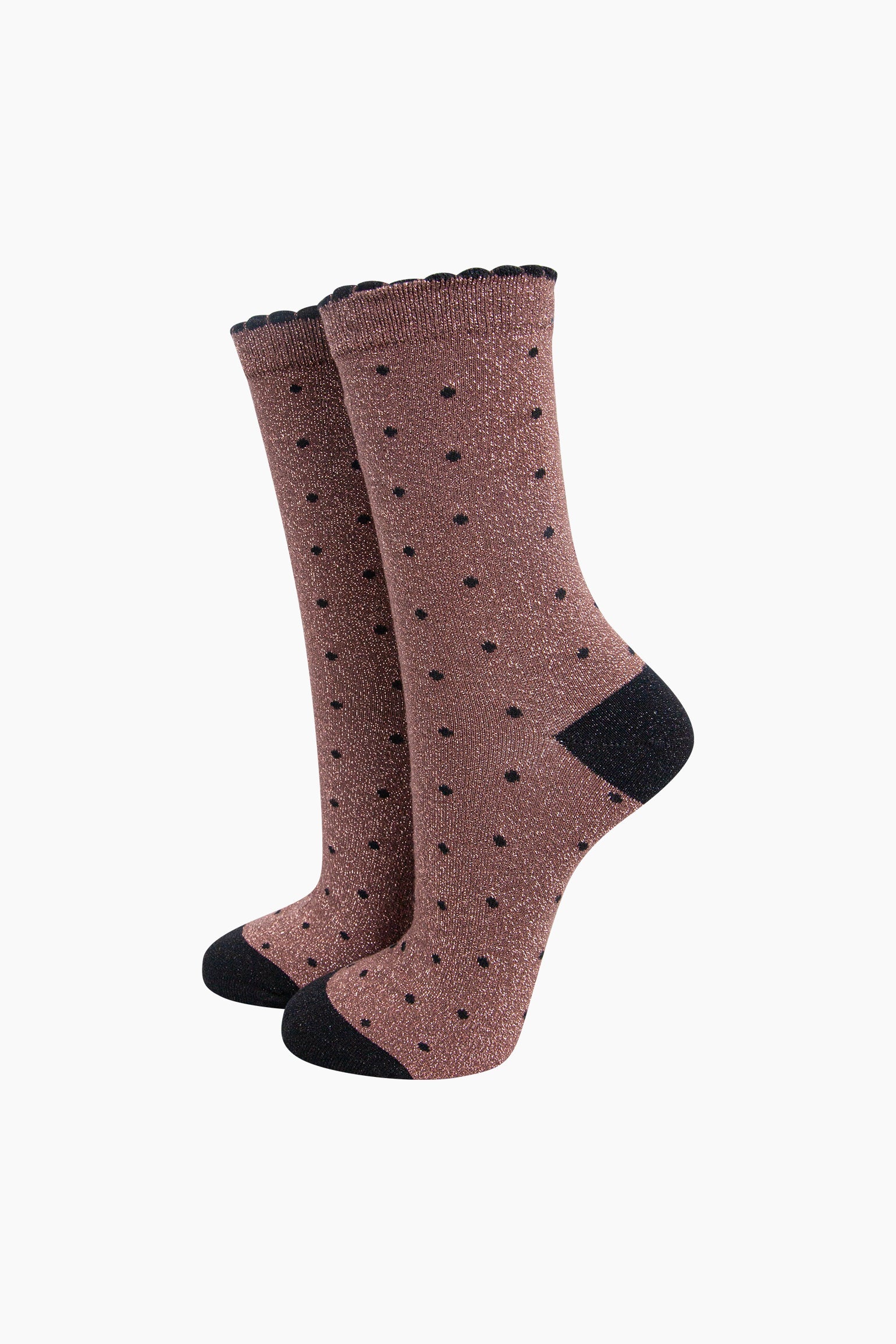 Small-Spots-Combed-Cotton-Glitter-Socks-in-Chocolate-Brown-Black-mannequin