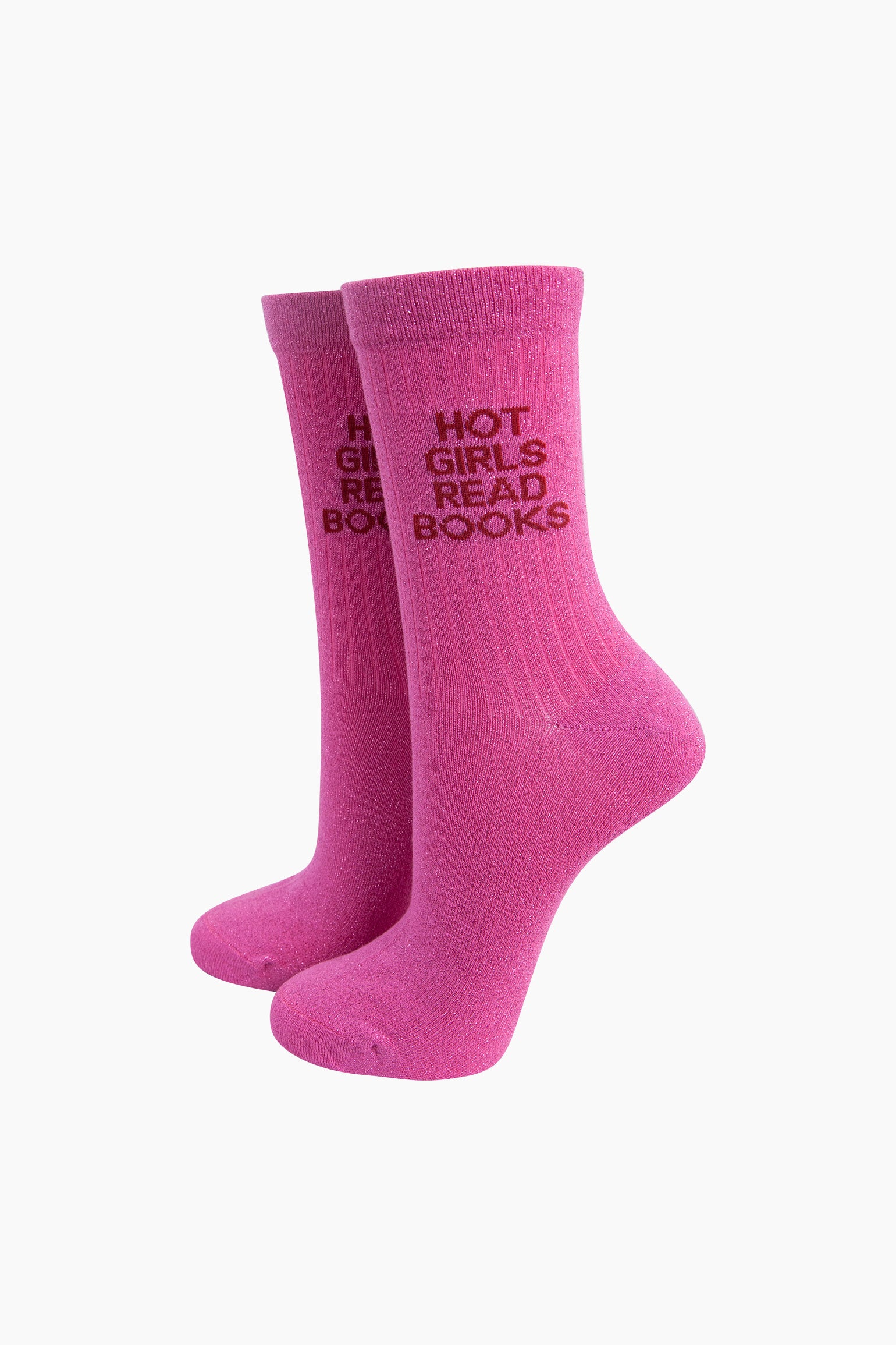Read-Books-Combed-Cotton-Glitter-Socks-in-Hot-Pink-Mannequin