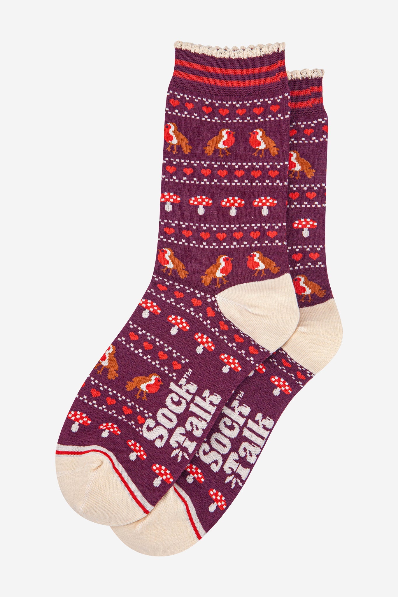 womens-bamboo-socks-berry-cream-robin-fair-isle-laying-flat