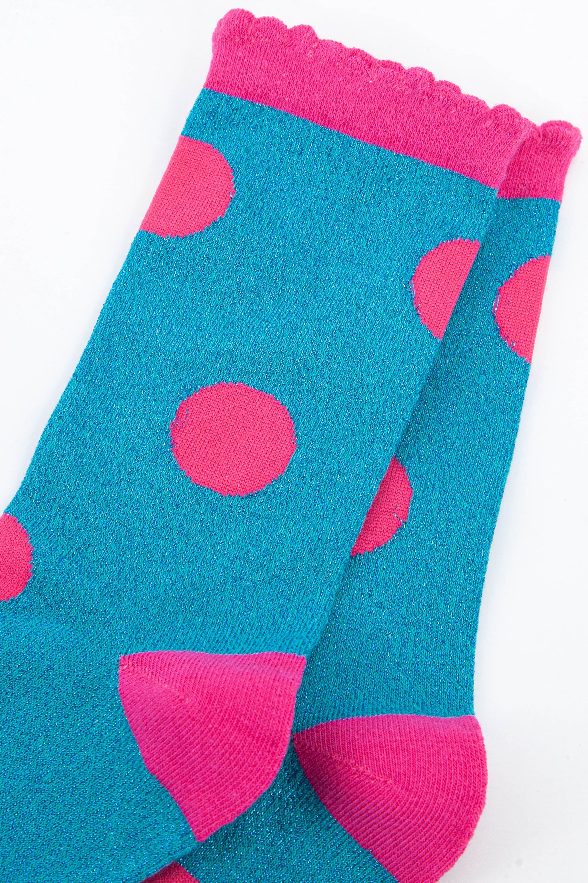 close up of the sparkly glitter material of the cotton ankle socks