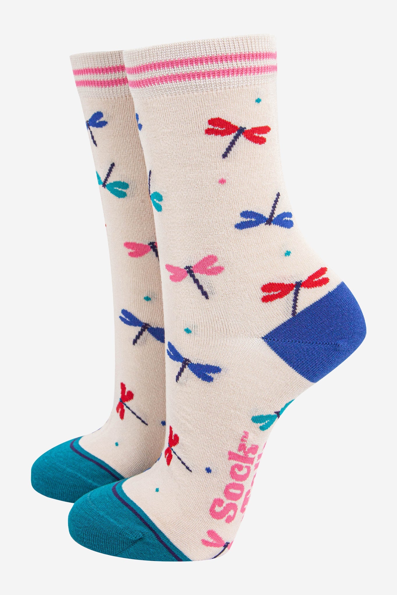 womens-bamboo-socks-cream-blue-dragonfly-multicoloured