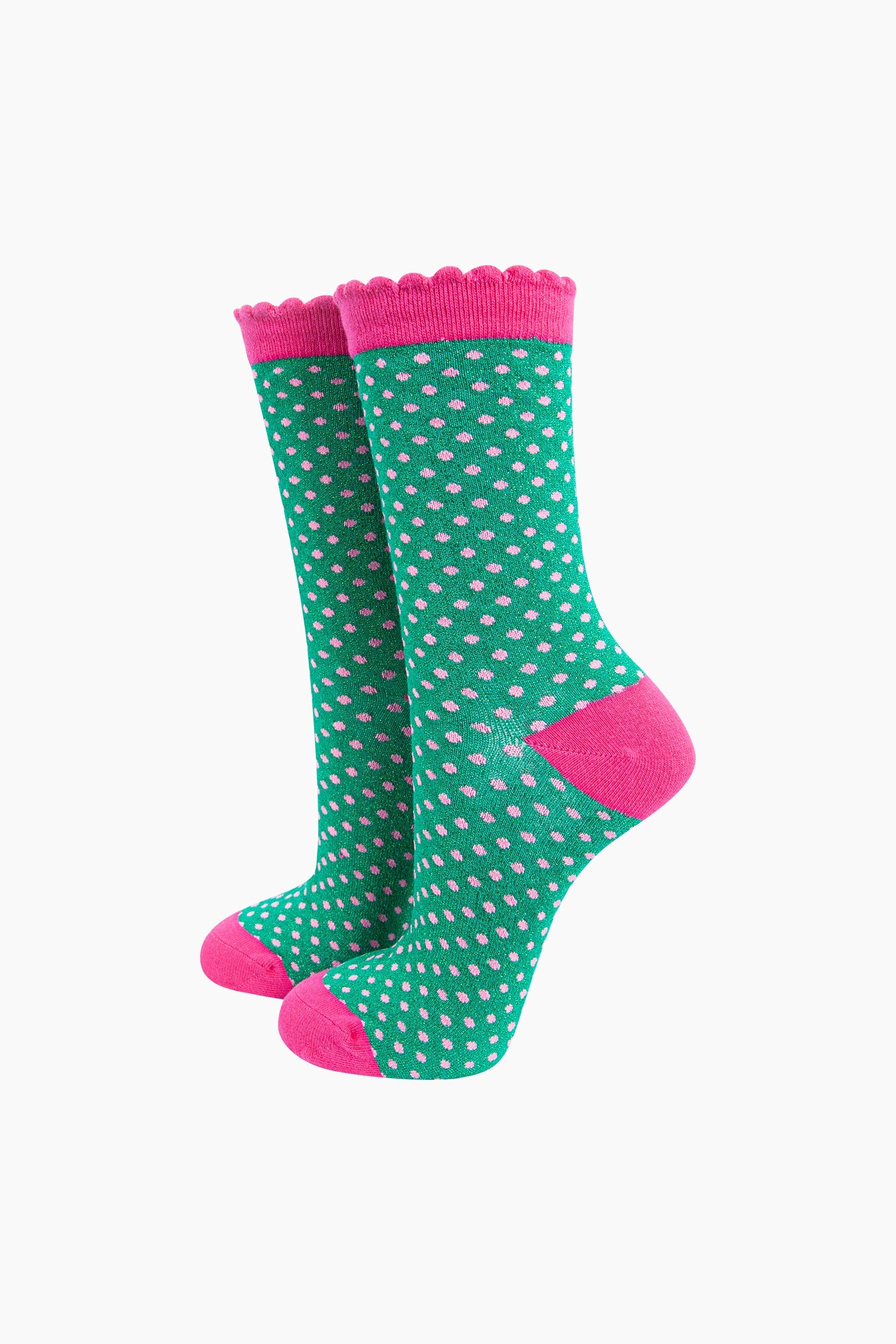 Polka-Dots-Combed-Cotton-Glitter-Socks-in-Green-mannequin