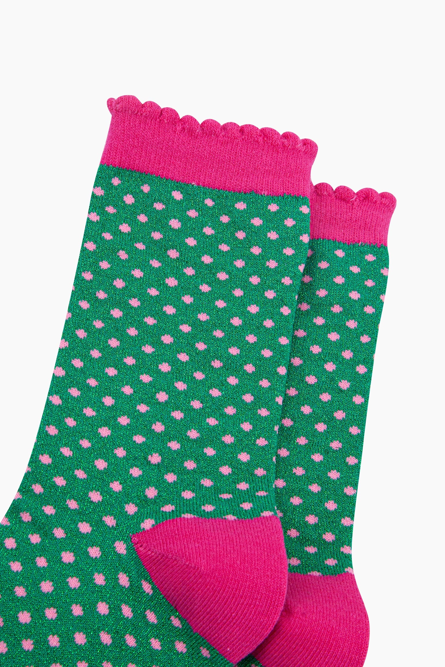 Polka-Dots-Combed-Cotton-Glitter-Socks-in-Green-close-up