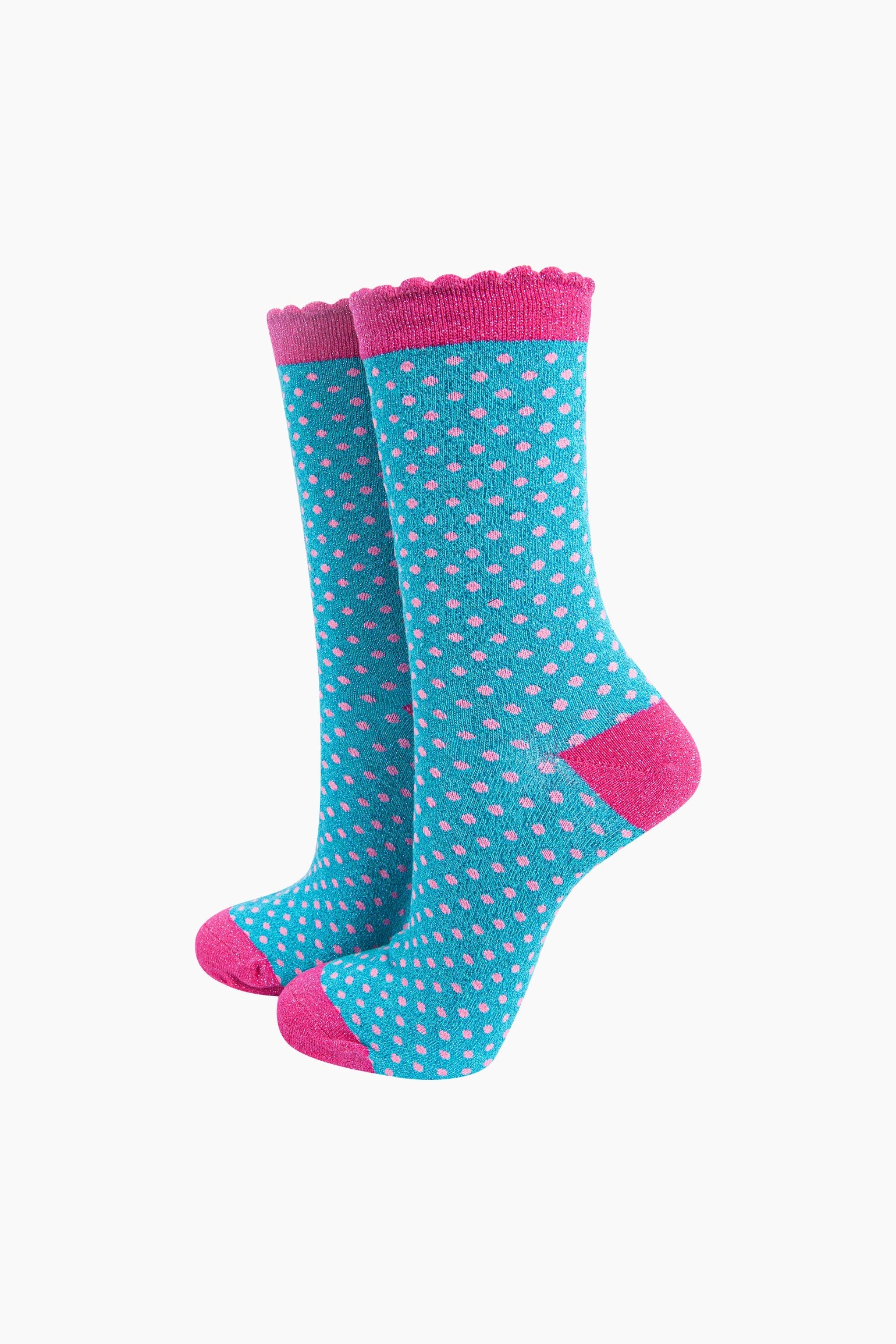 Polka-Dots-Combed-Cotton-Glitter-Socks-in-Turquoise-mannequin