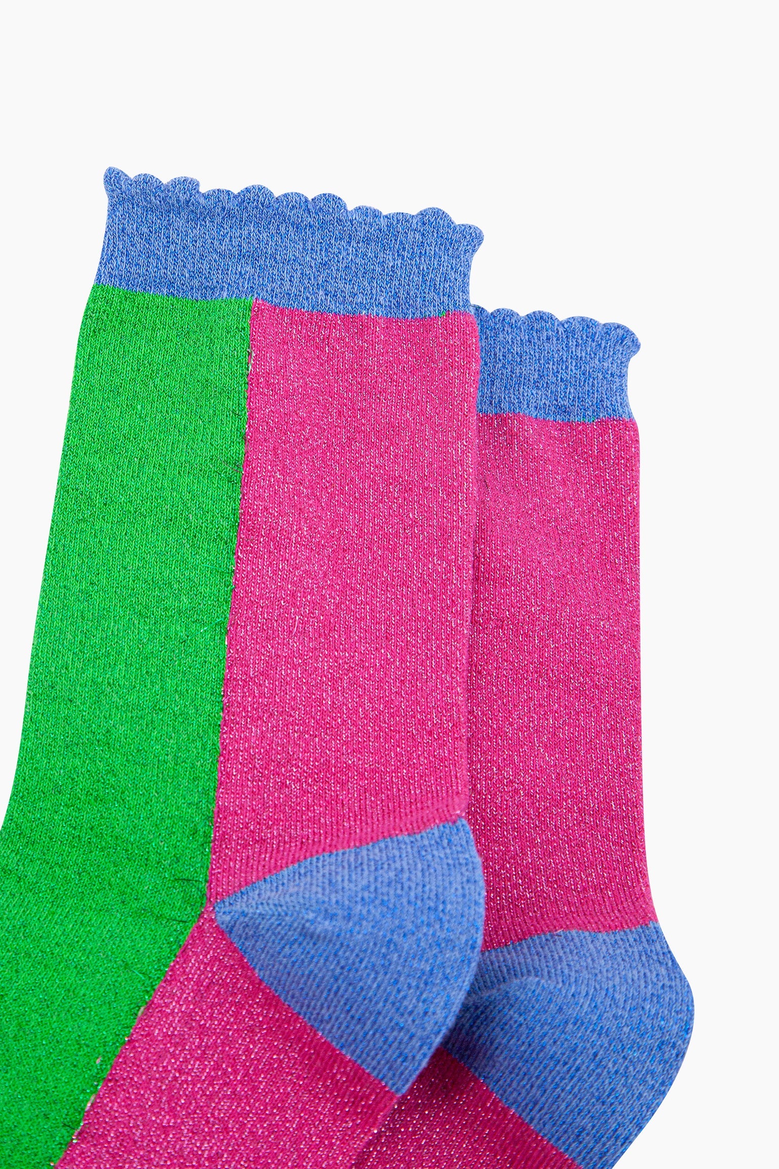 Colour-Block-Combed-Cotton-Glitter-Socks-in-Lime-Hot-Pink-close-up