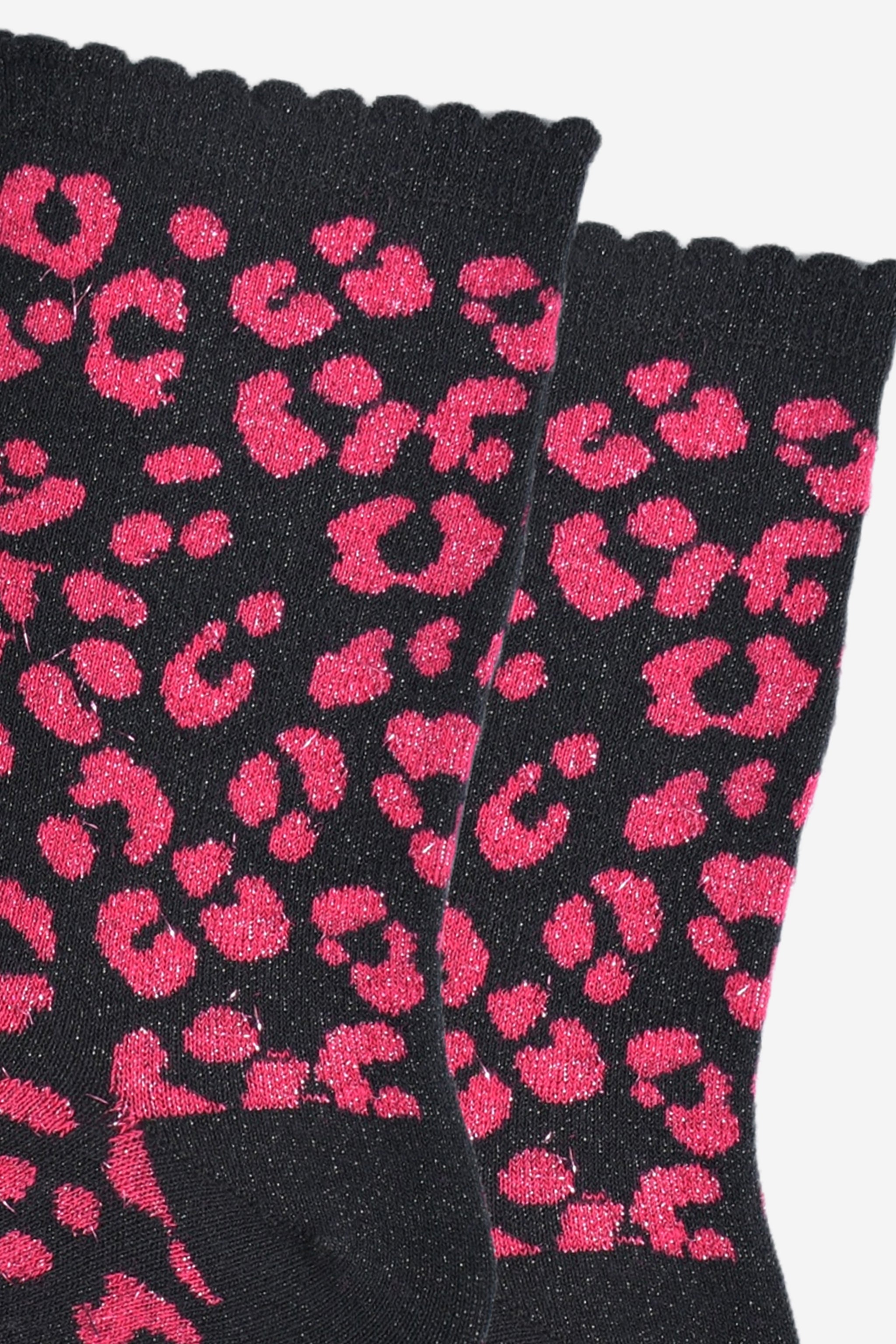 Women's Glitter Socks - Pink/Black, Leopard