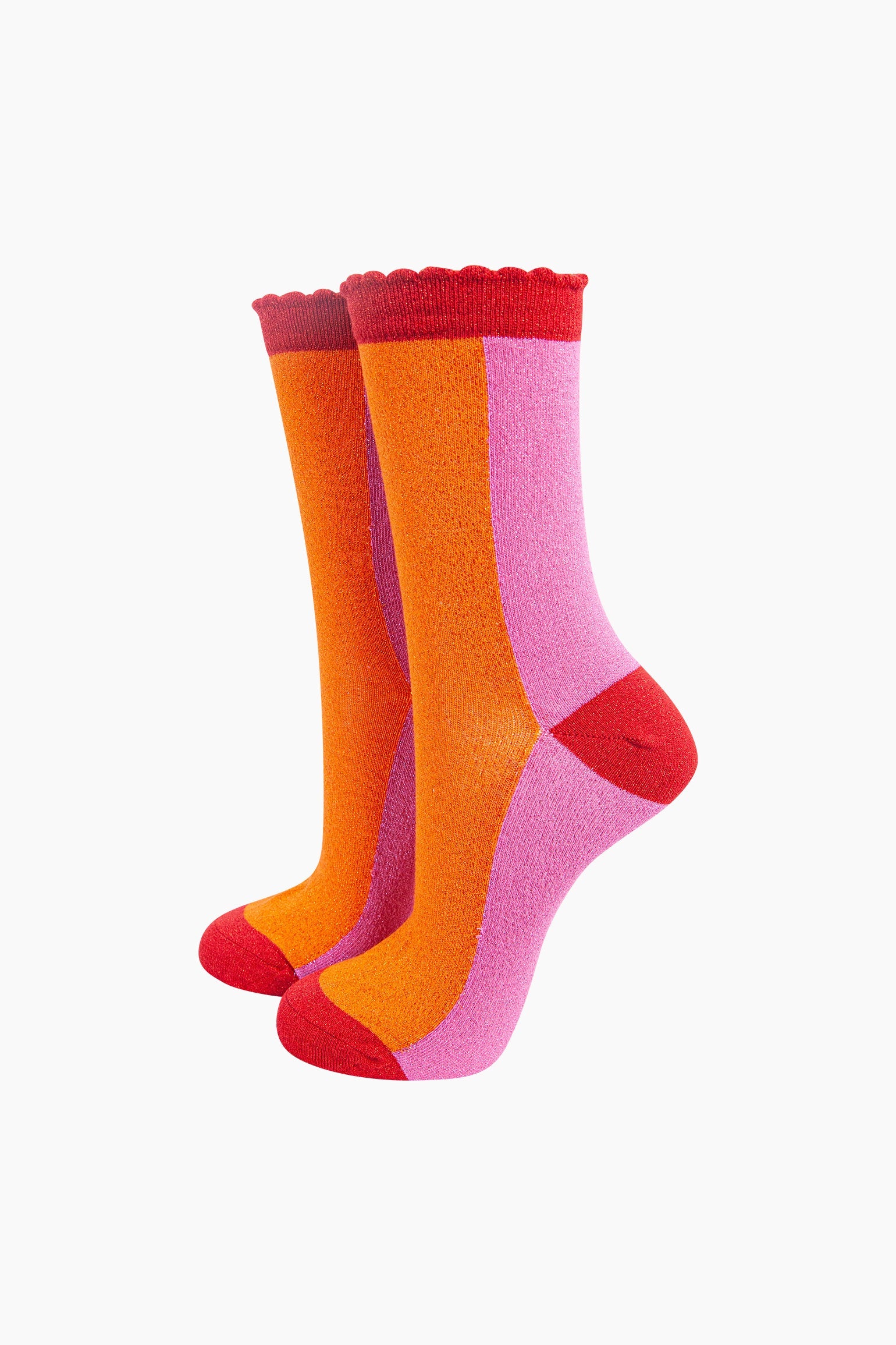 Colour-Block-Combed-Cotton-Glitter-Socks-in-Orange-Pink-mannequin
