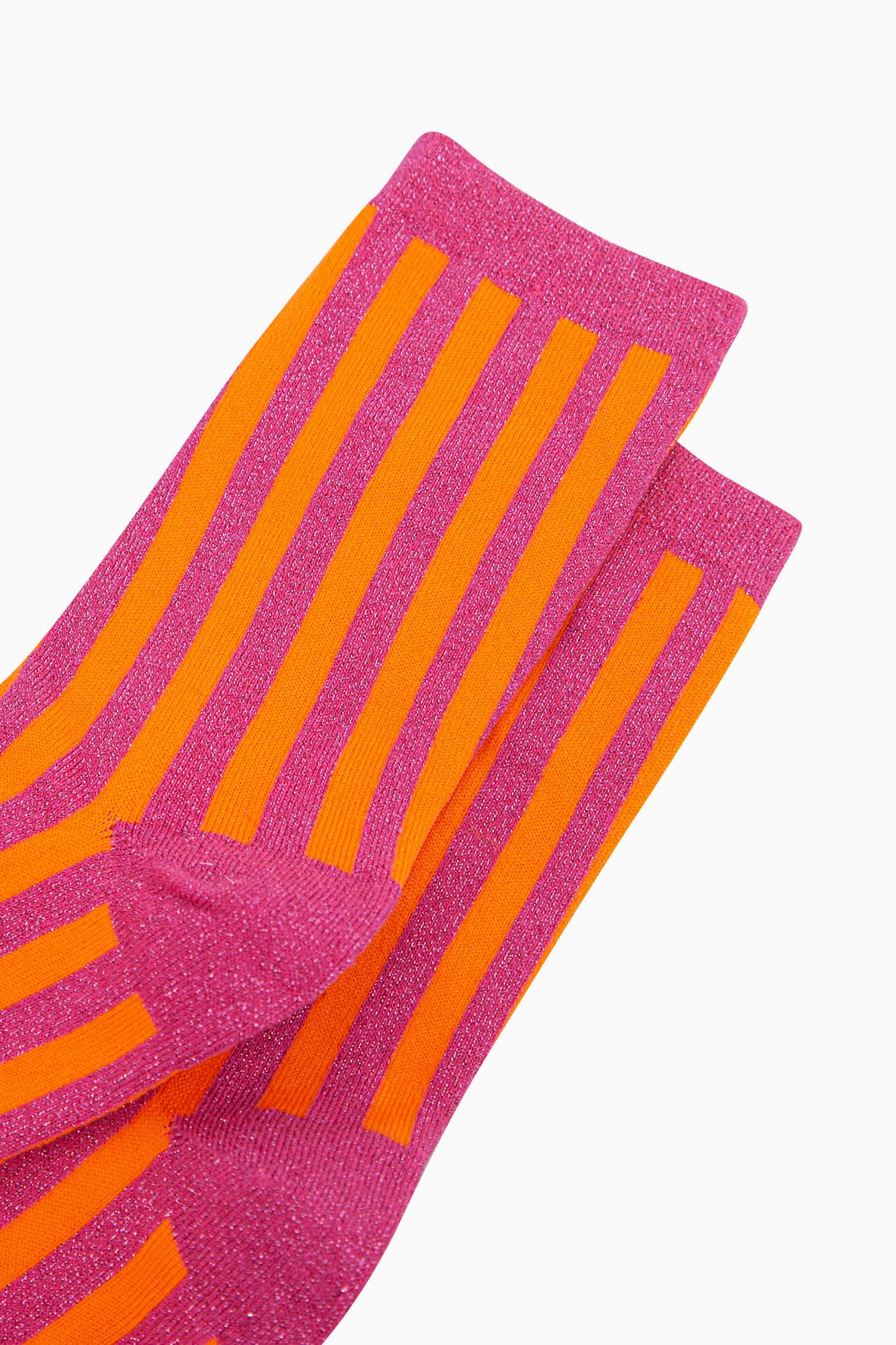 womens-glitter-socks-hot-pink-orange-stripes-close-up-orange-pink-stripes-silver-sparkly-glitter