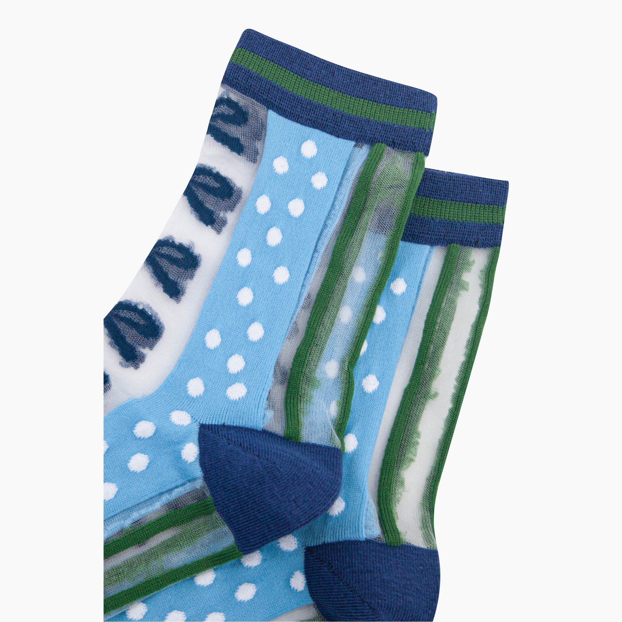 womens-sheer-ankle-socks-blue-green-stripe-bow-see-through