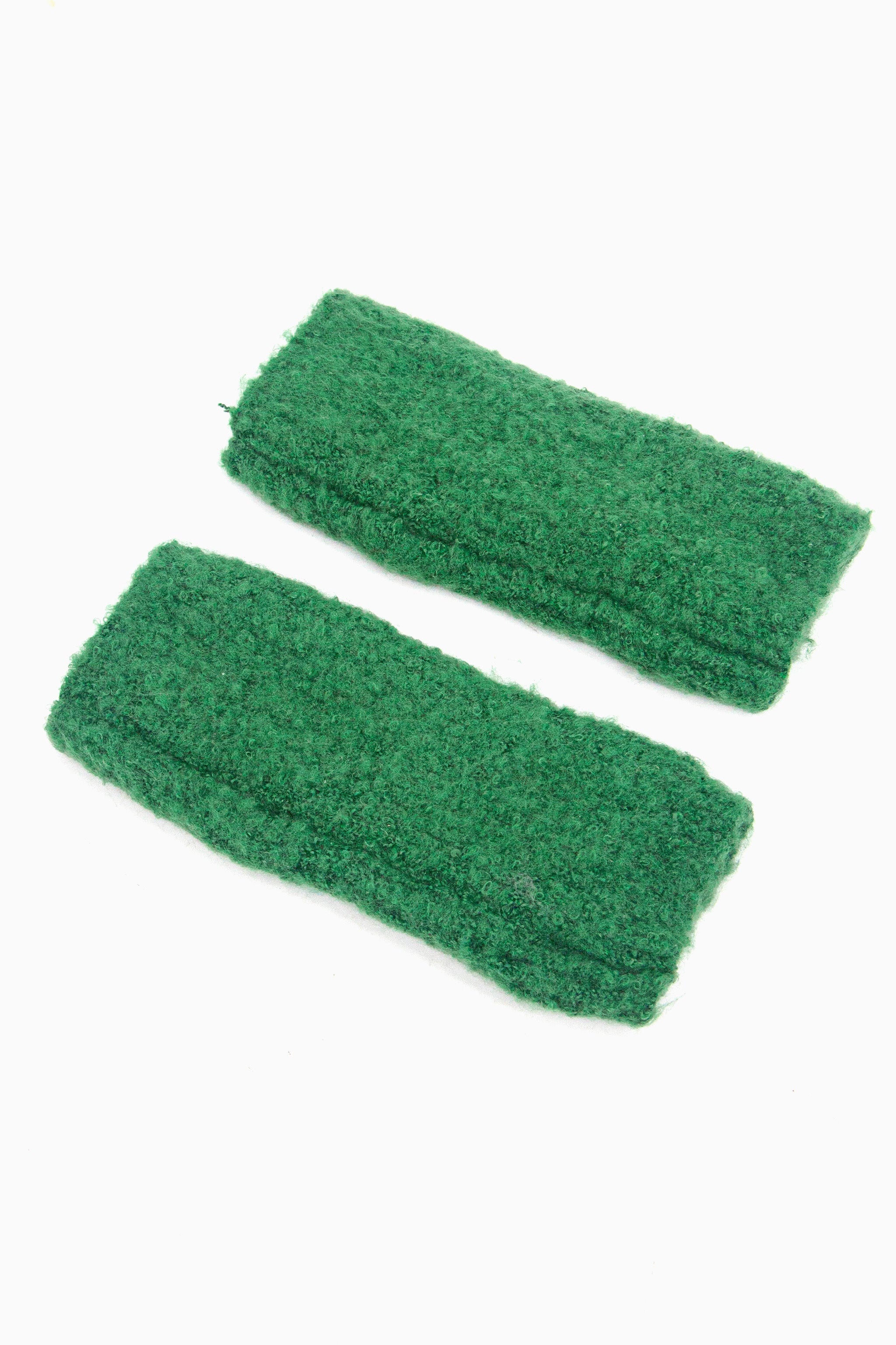 green knitted winter wrist warmers