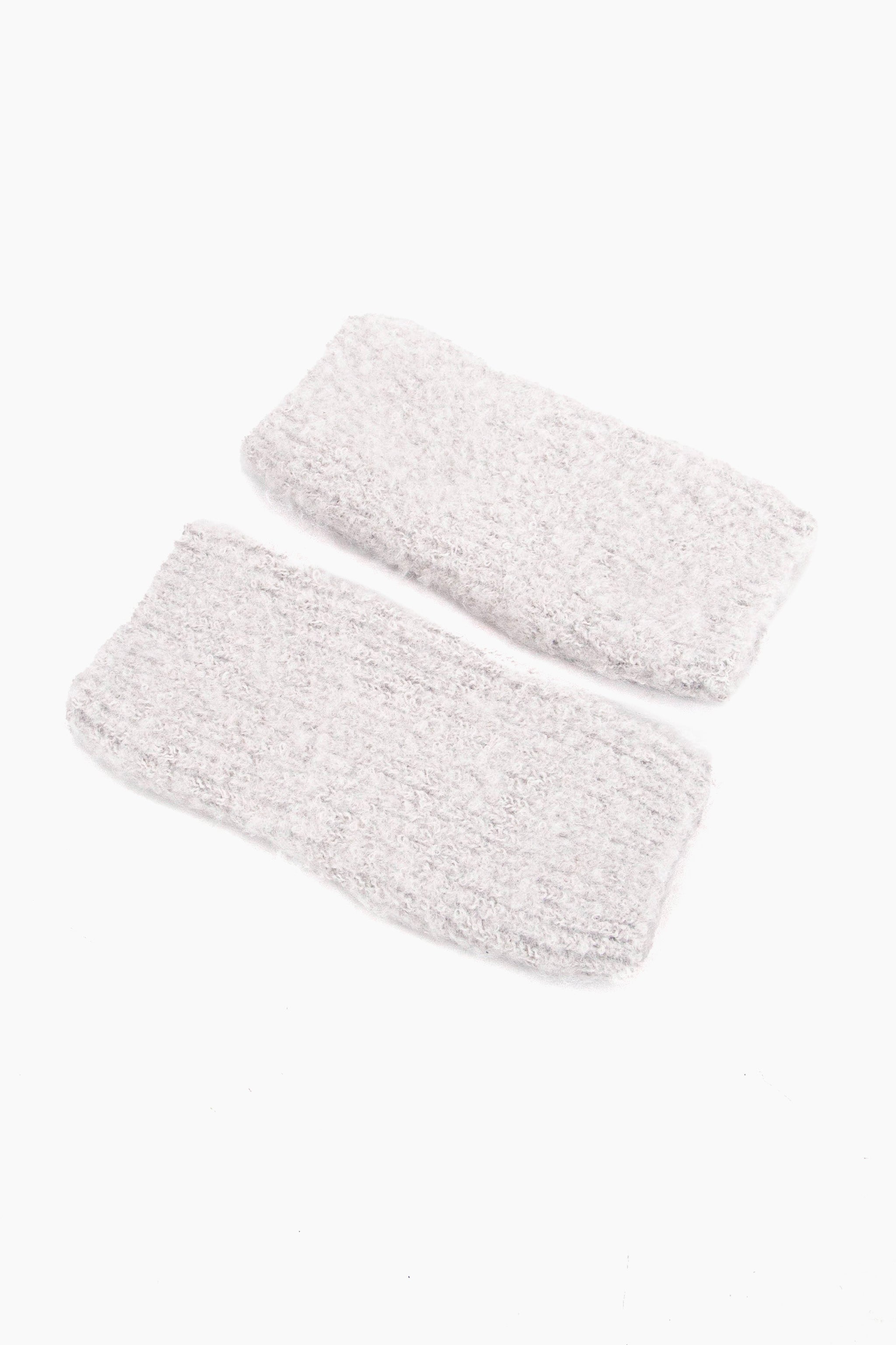 light grey knitted winter wrist warmers