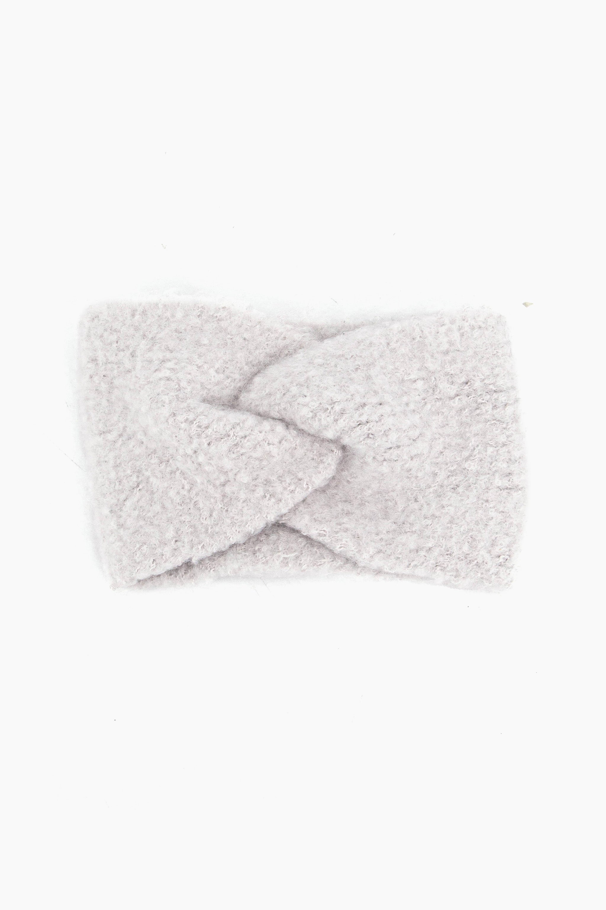 plain light grey knitted headband with a twist front
