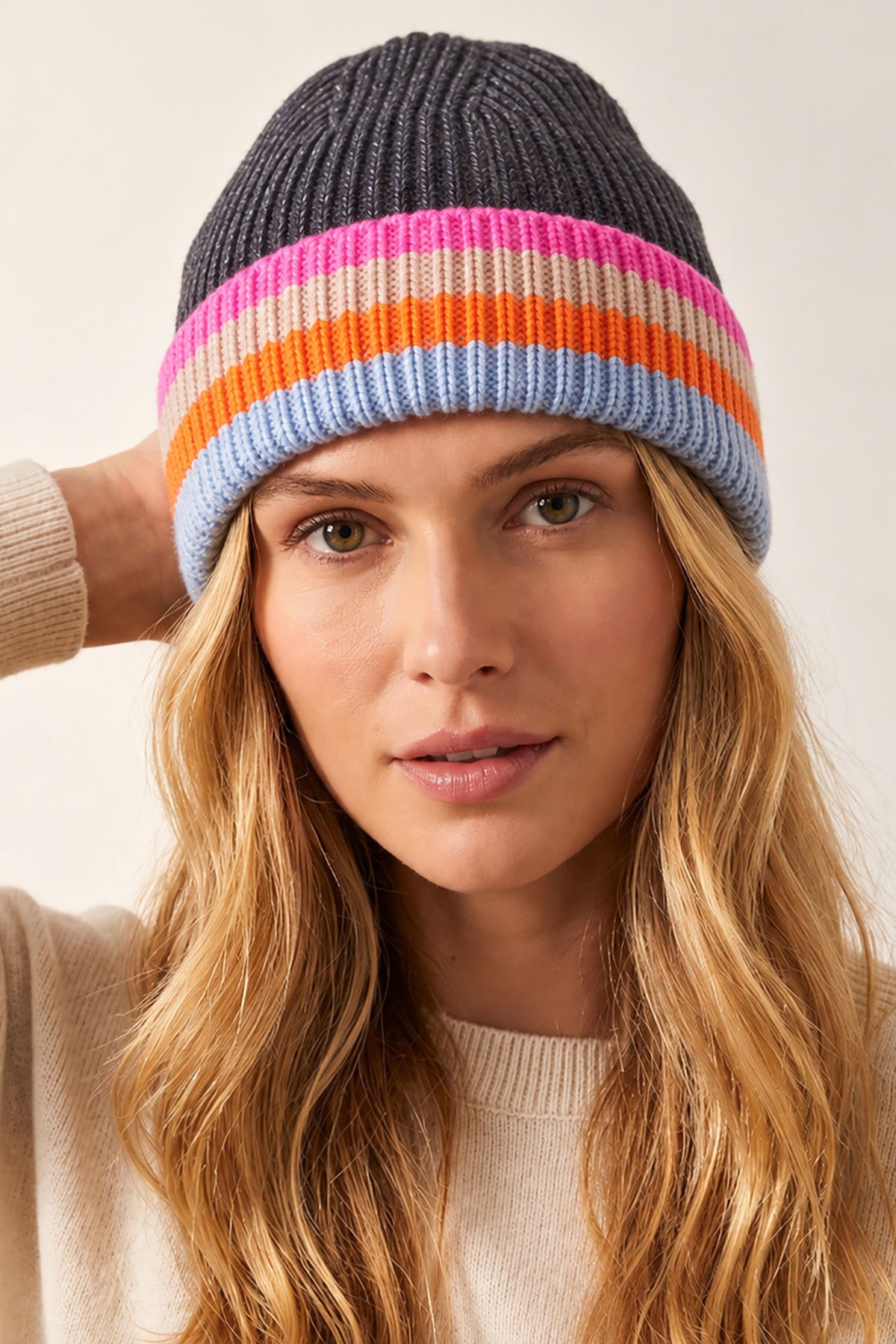 Delta-Dark-Grey-Rainbow-Stripe-Beanie-Hat