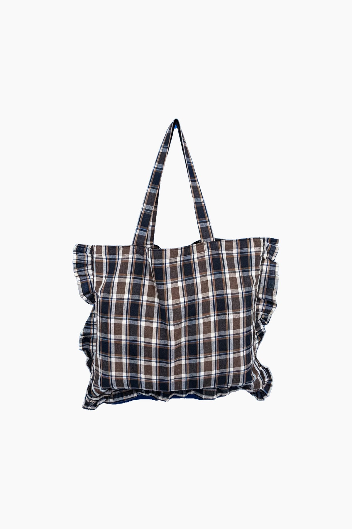 Traditional-Check-Ruffle-Tote-Bag-in-Brown