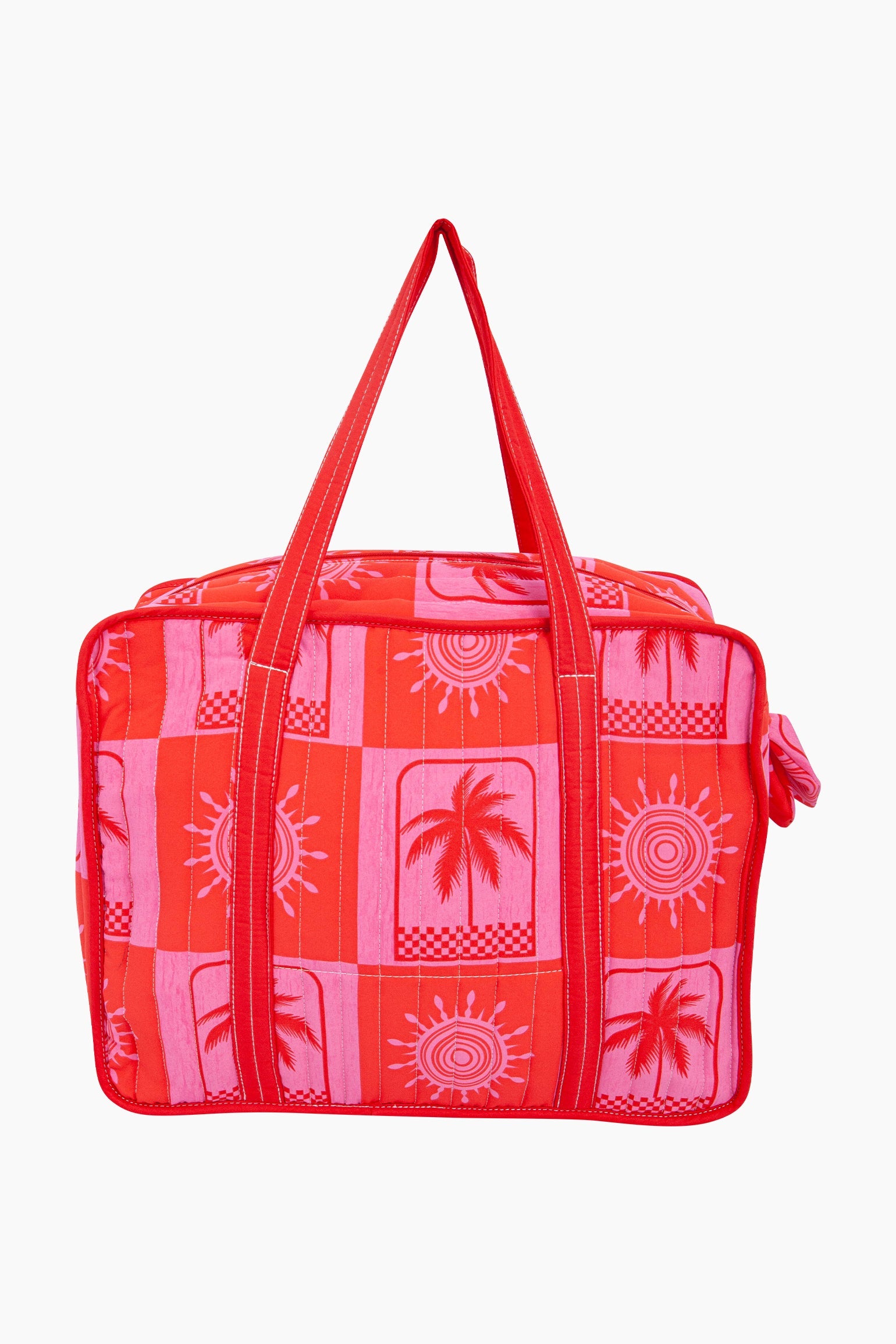 Palm-Tree-Double-Handle-Tote-Bag-in-Red/Pink-Front
